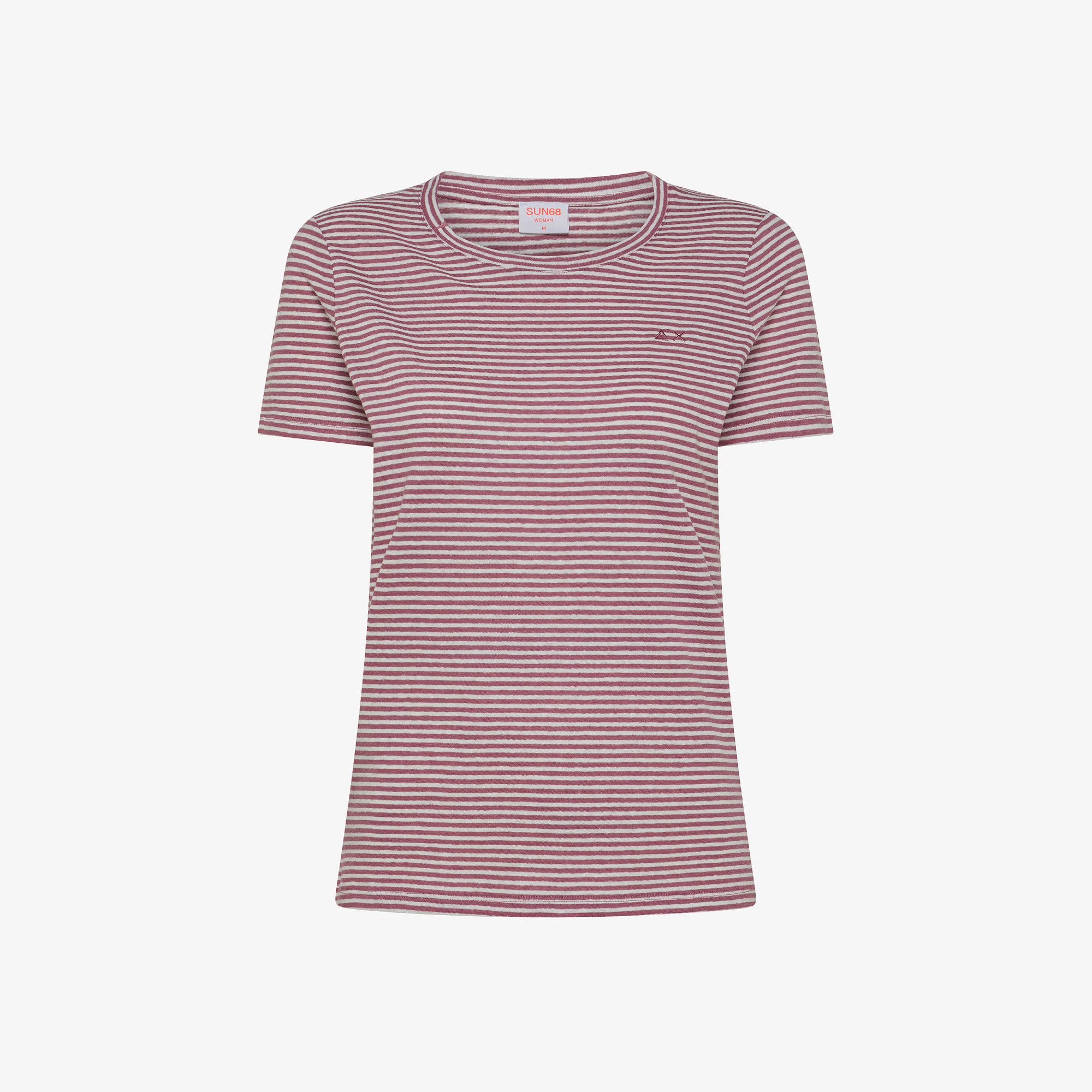 T-SHIRT ROUND NECK STRIPES LINEN S/S BIANCO PANNA/ROSA SCURO