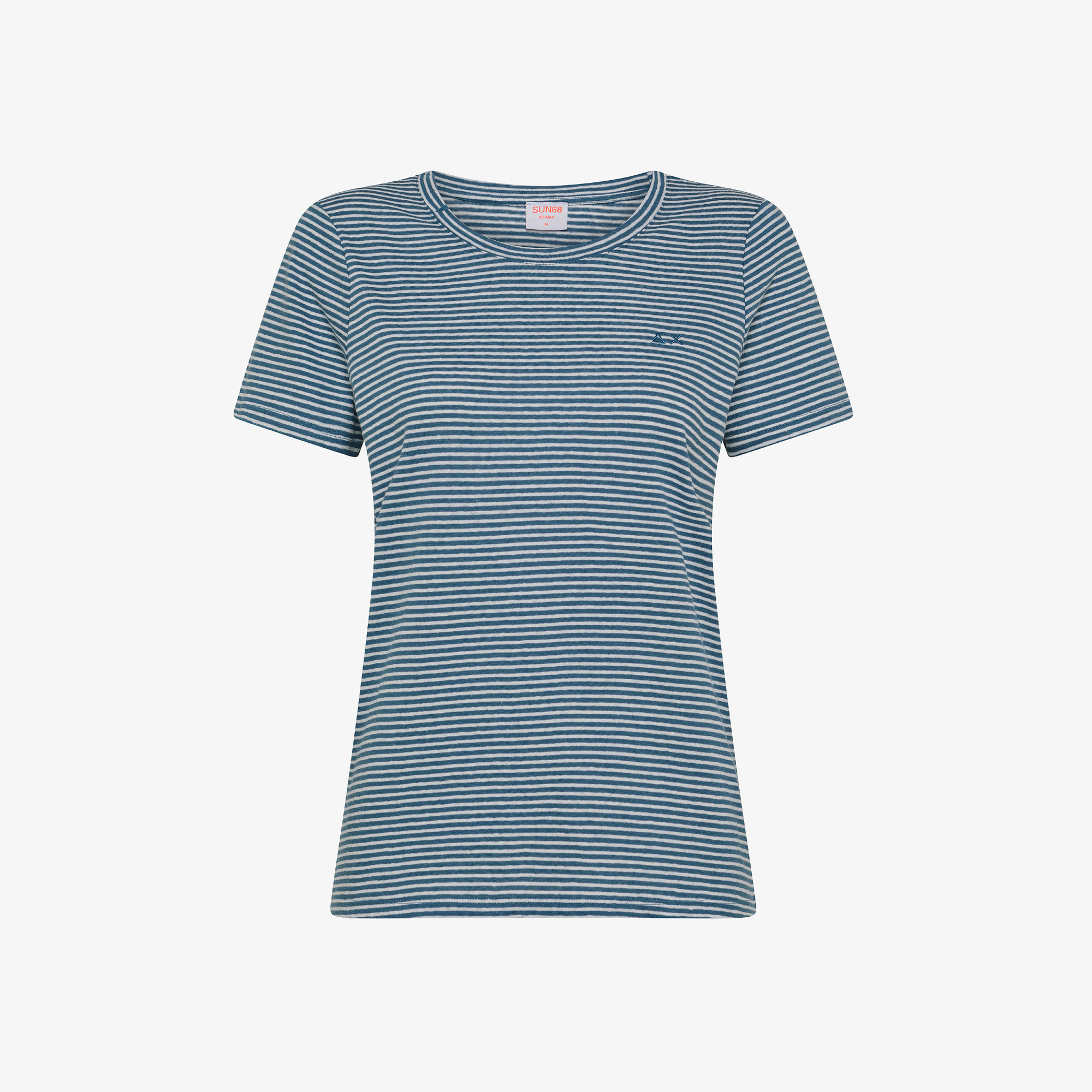T-SHIRT ROUND NECK STRIPES LINEN S/S OFF WHITE/DARK AVIO