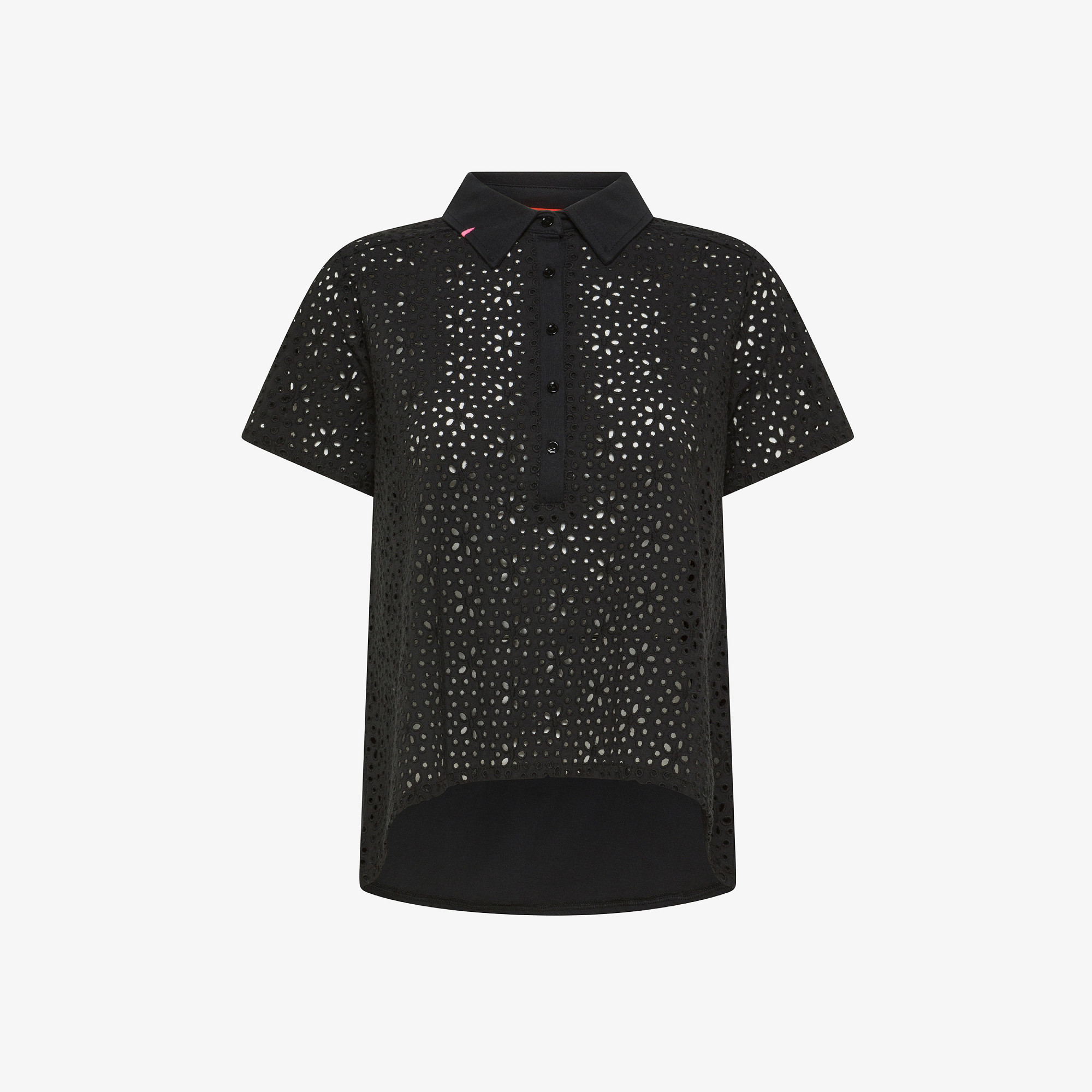 Black broderie anglaise cotton polo shirt