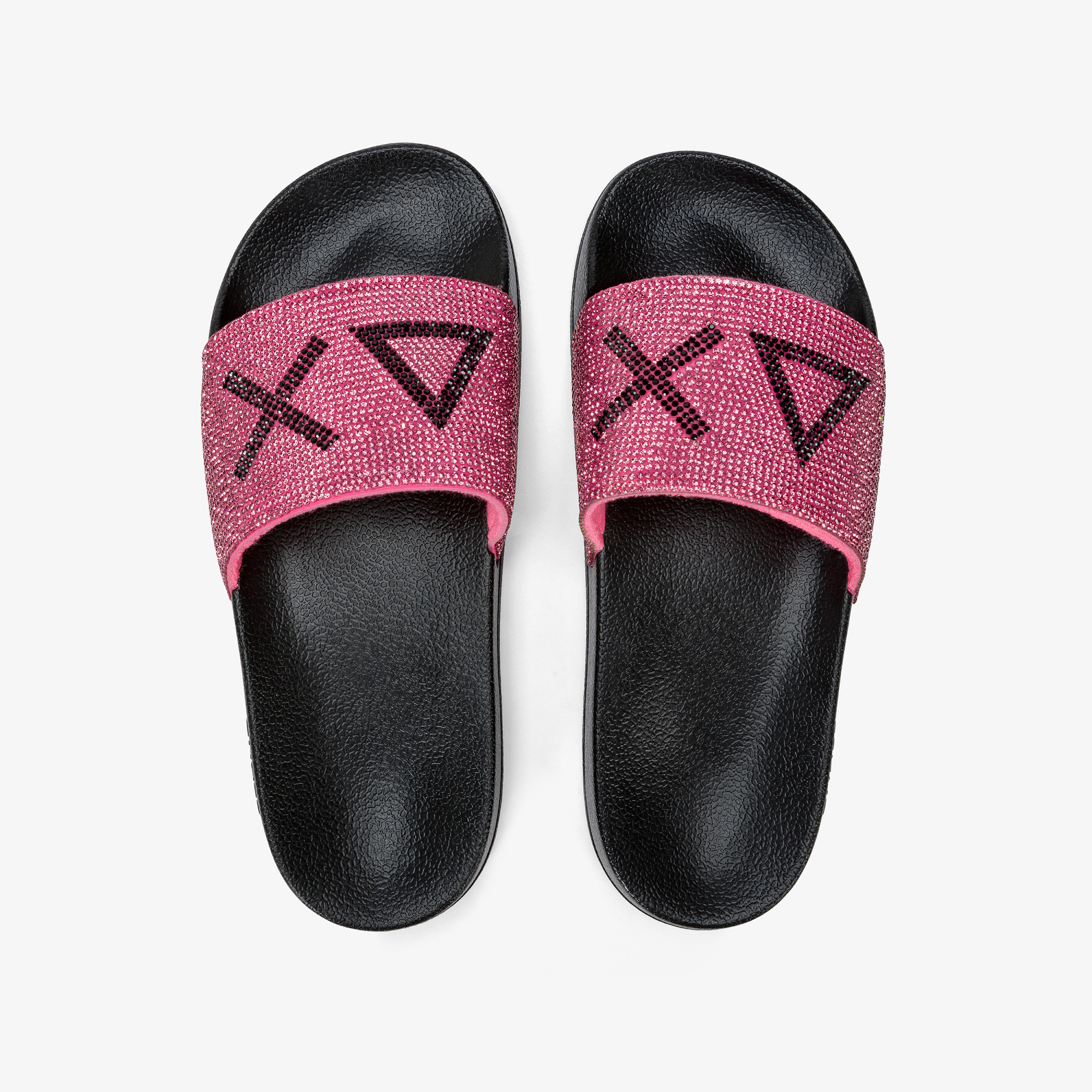 SLIPPERS LOGO STRASS BLACK/FUXIA FLUO