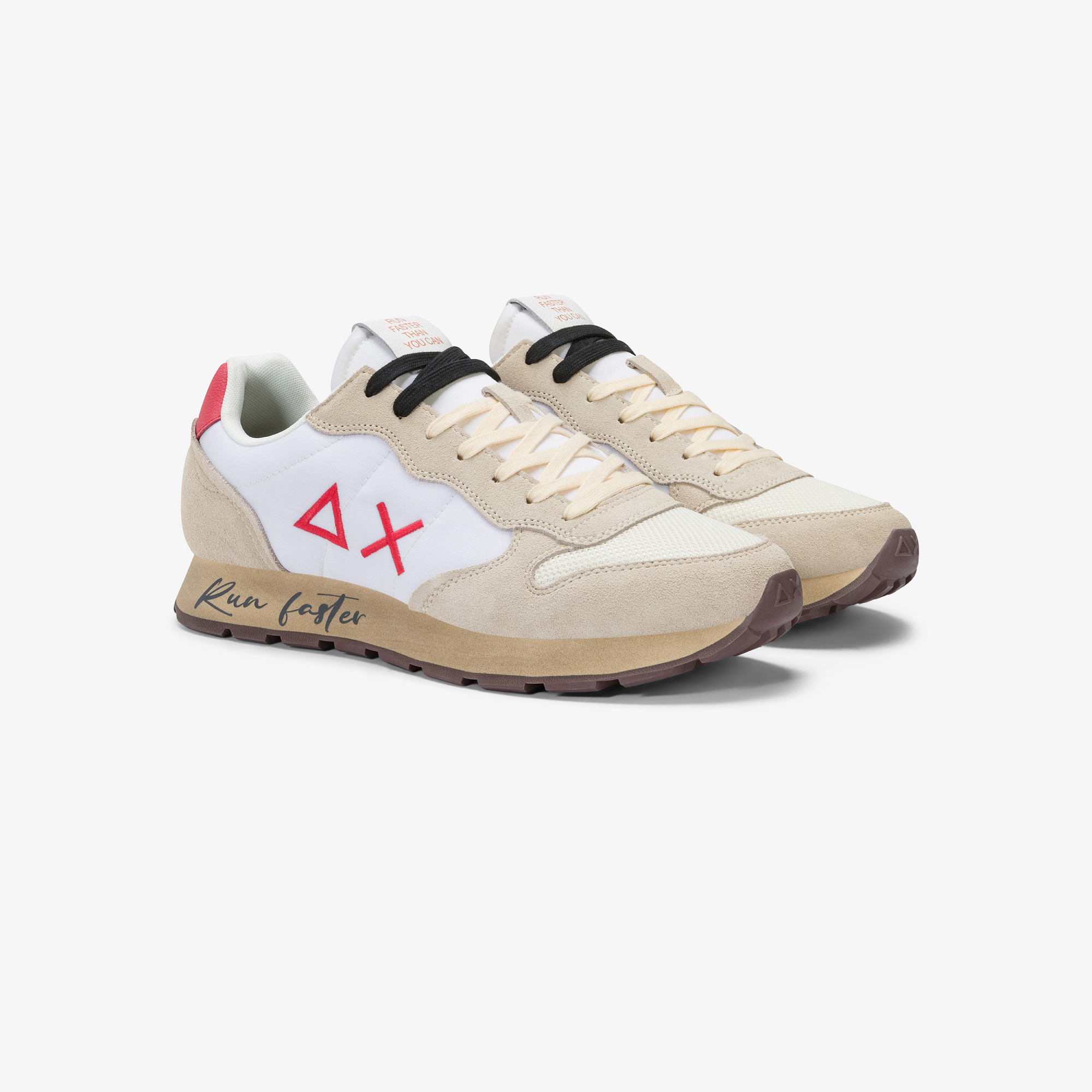 Sneaker Tom Vintage in nylon e suede bianco panna e rosso