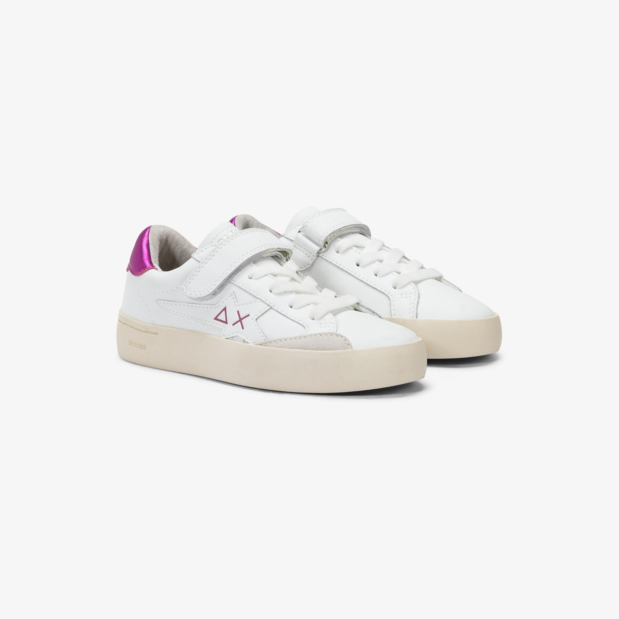 GIRL'S KATY LEATHER (KID) WHITE/FUXIA