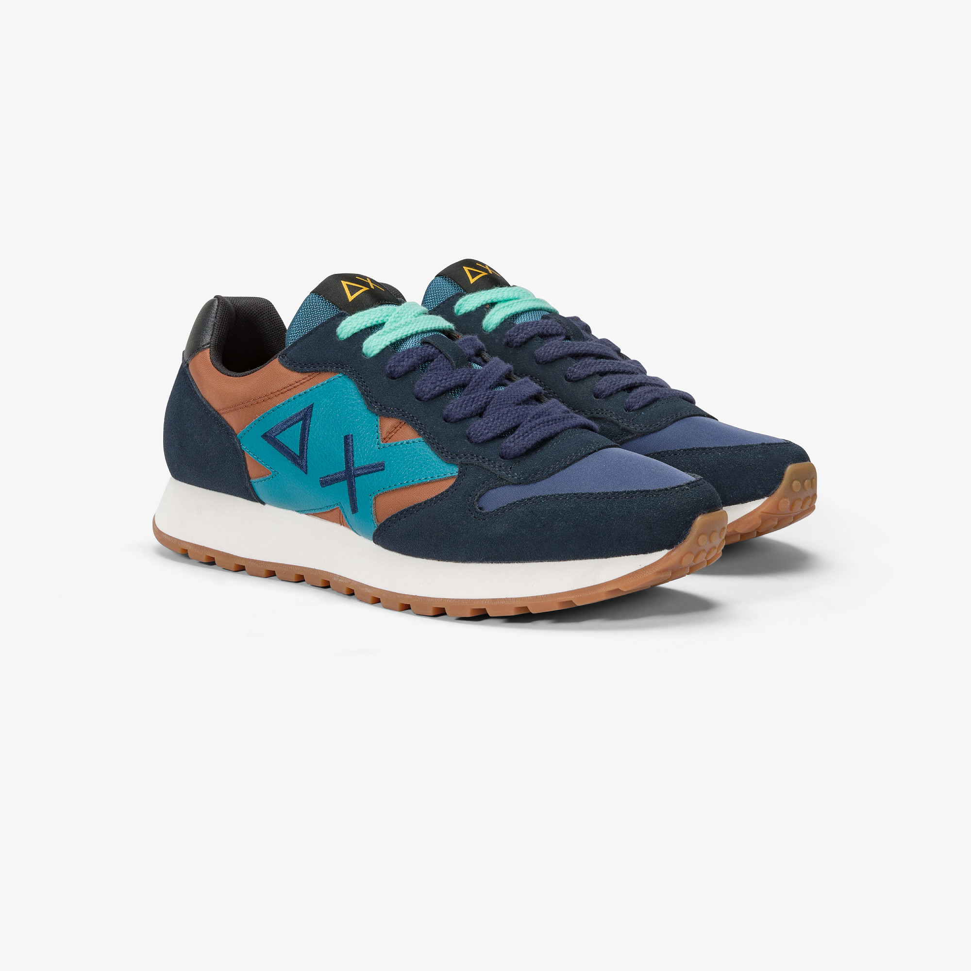 Jaki Bicolor nylon and suede sneaker NAVY BLUE/RUST