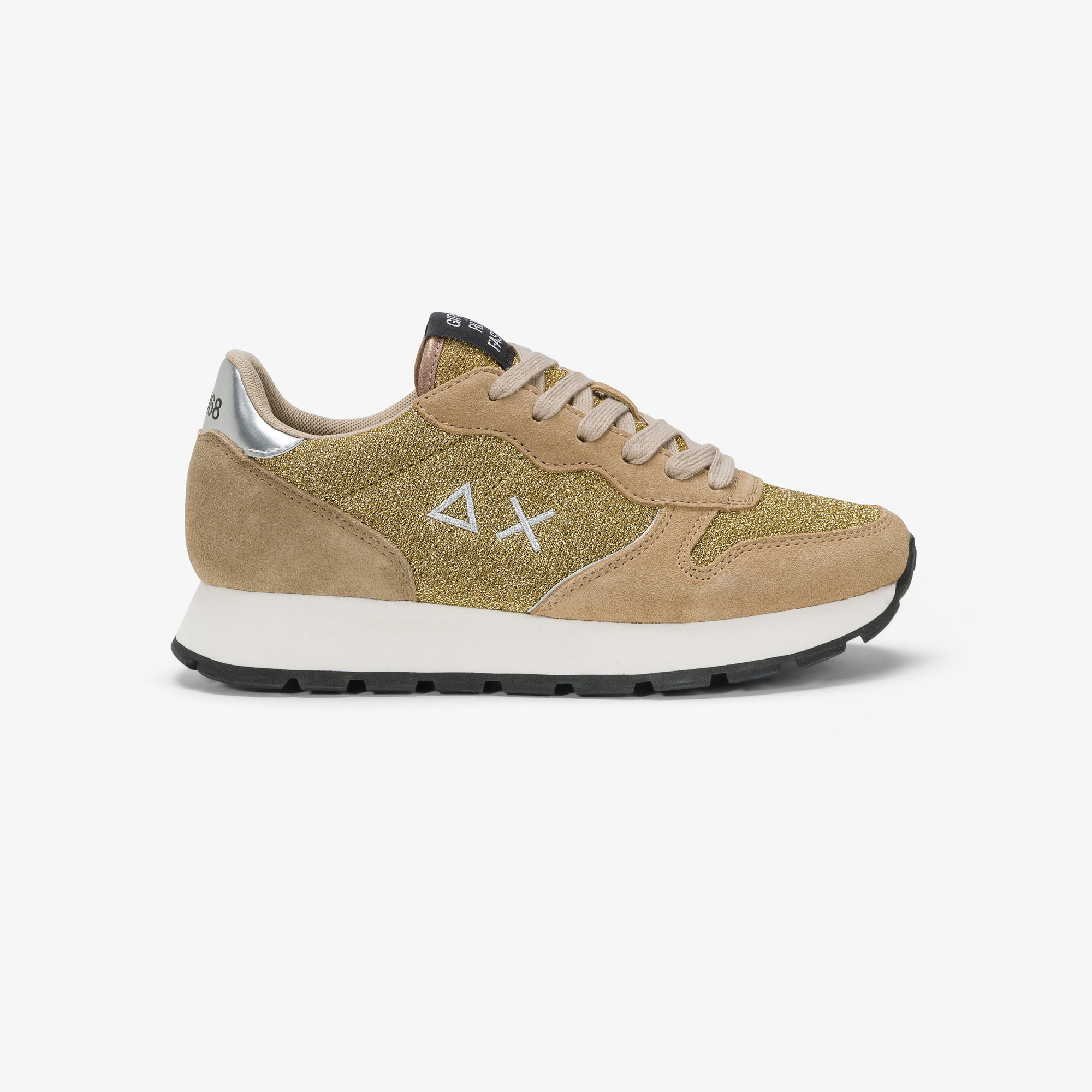 Ally Glitter suede and lurex sneaker GOLD