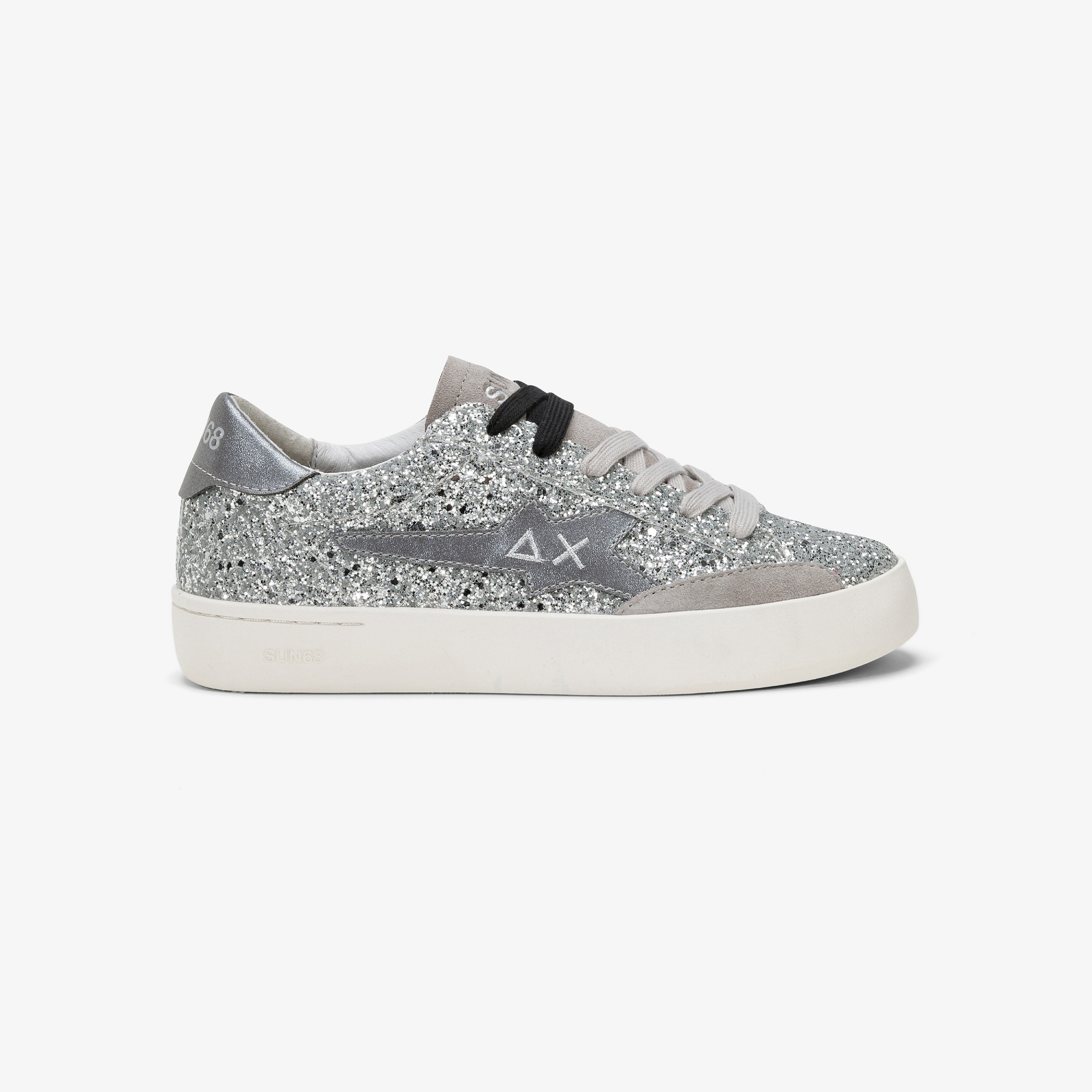 Katy Glitter leather and suede sneaker SILVER