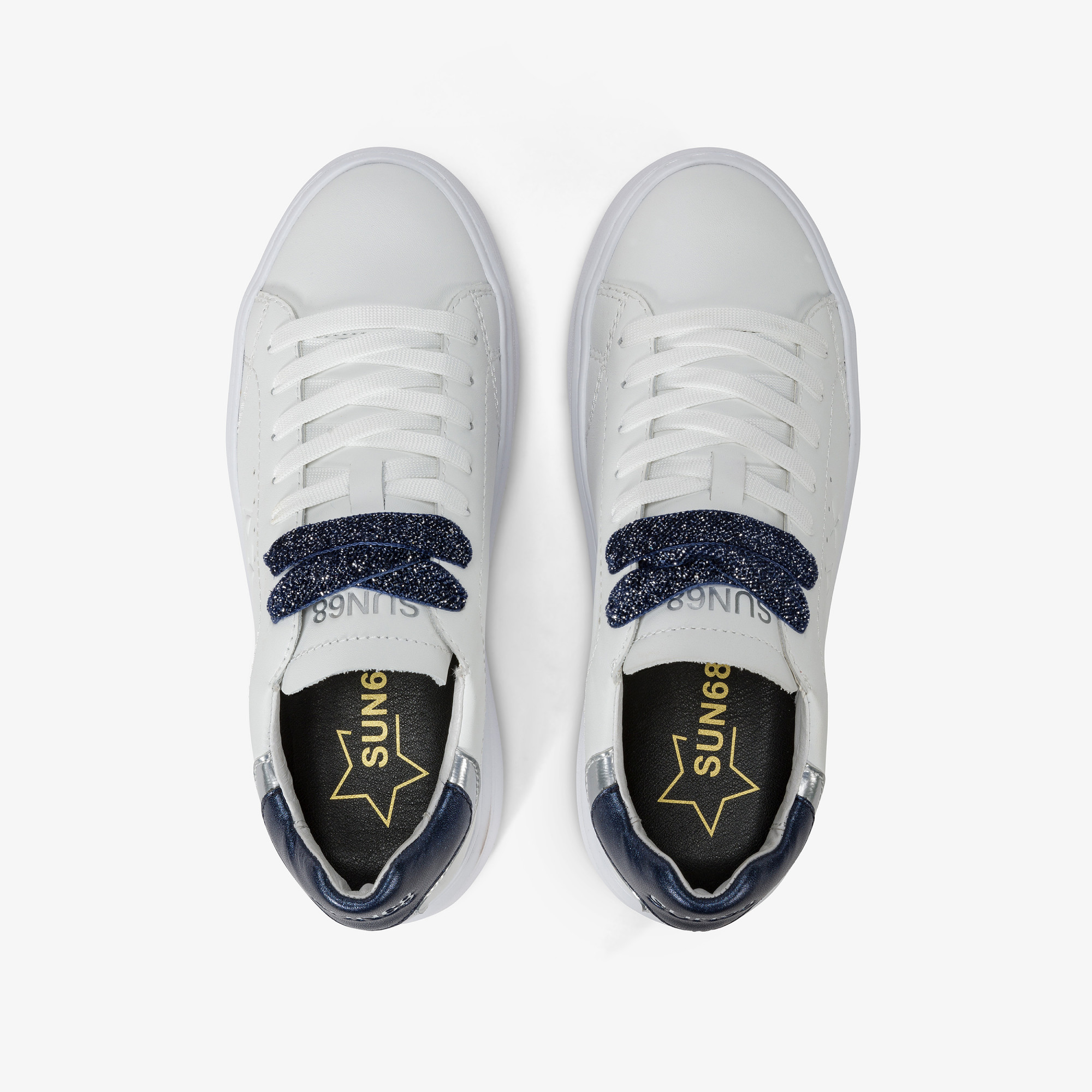 Grace leather sneaker WHITE/NAVY BLUE