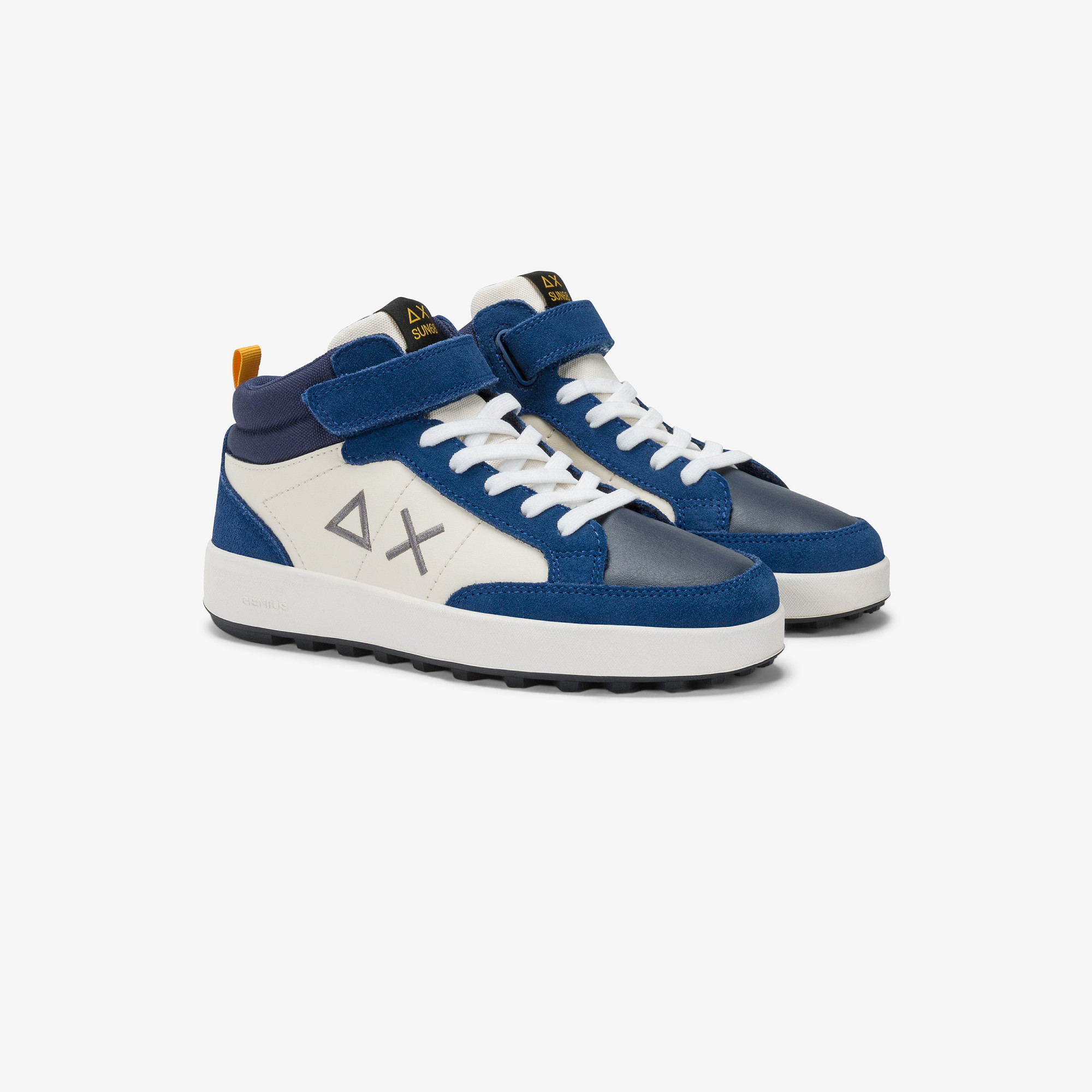 Boys’ Genius leather and nylon mid-top sneaker ROYAL