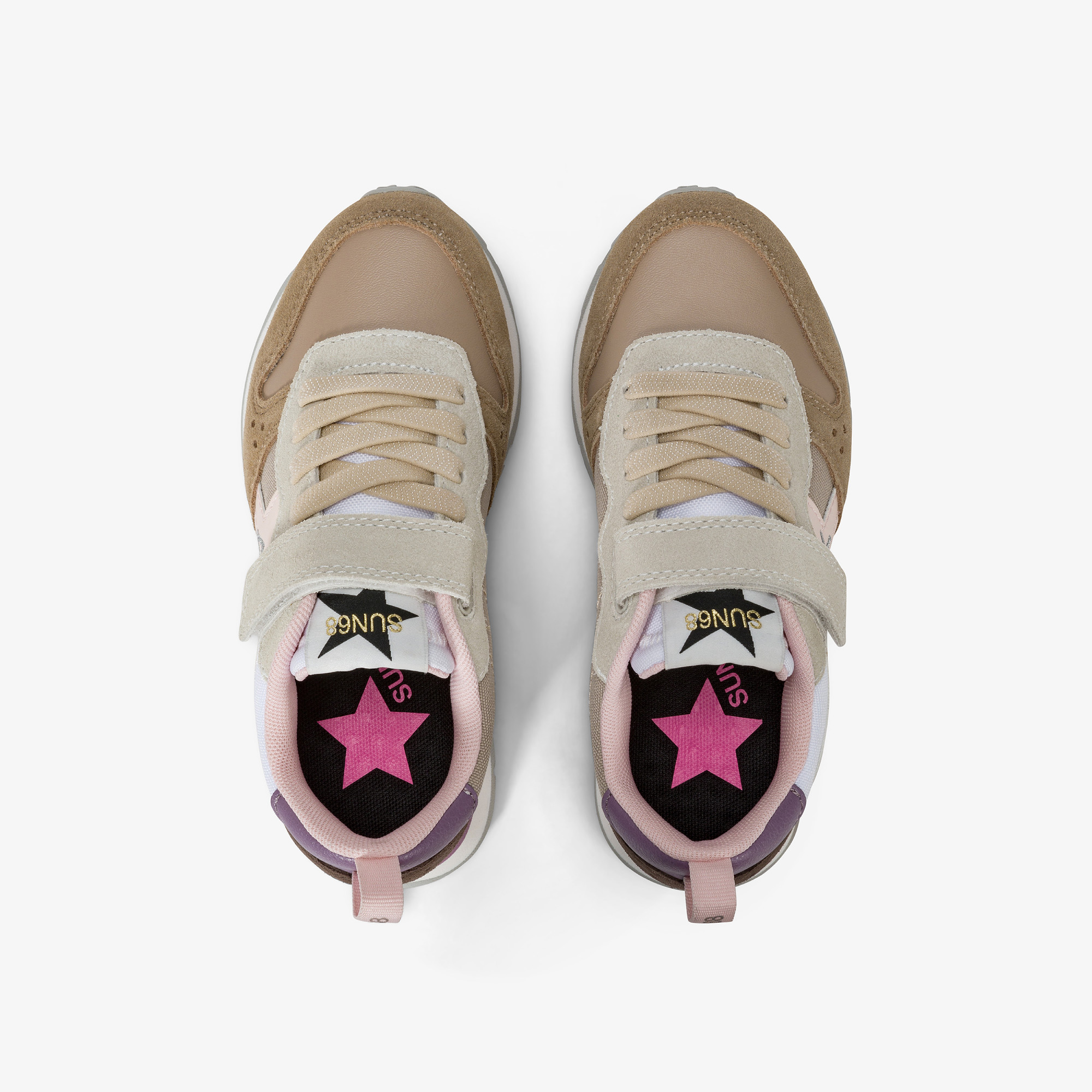 Girls’ Stargirl Multicolour nylon and suede sneaker DARK BEIGE