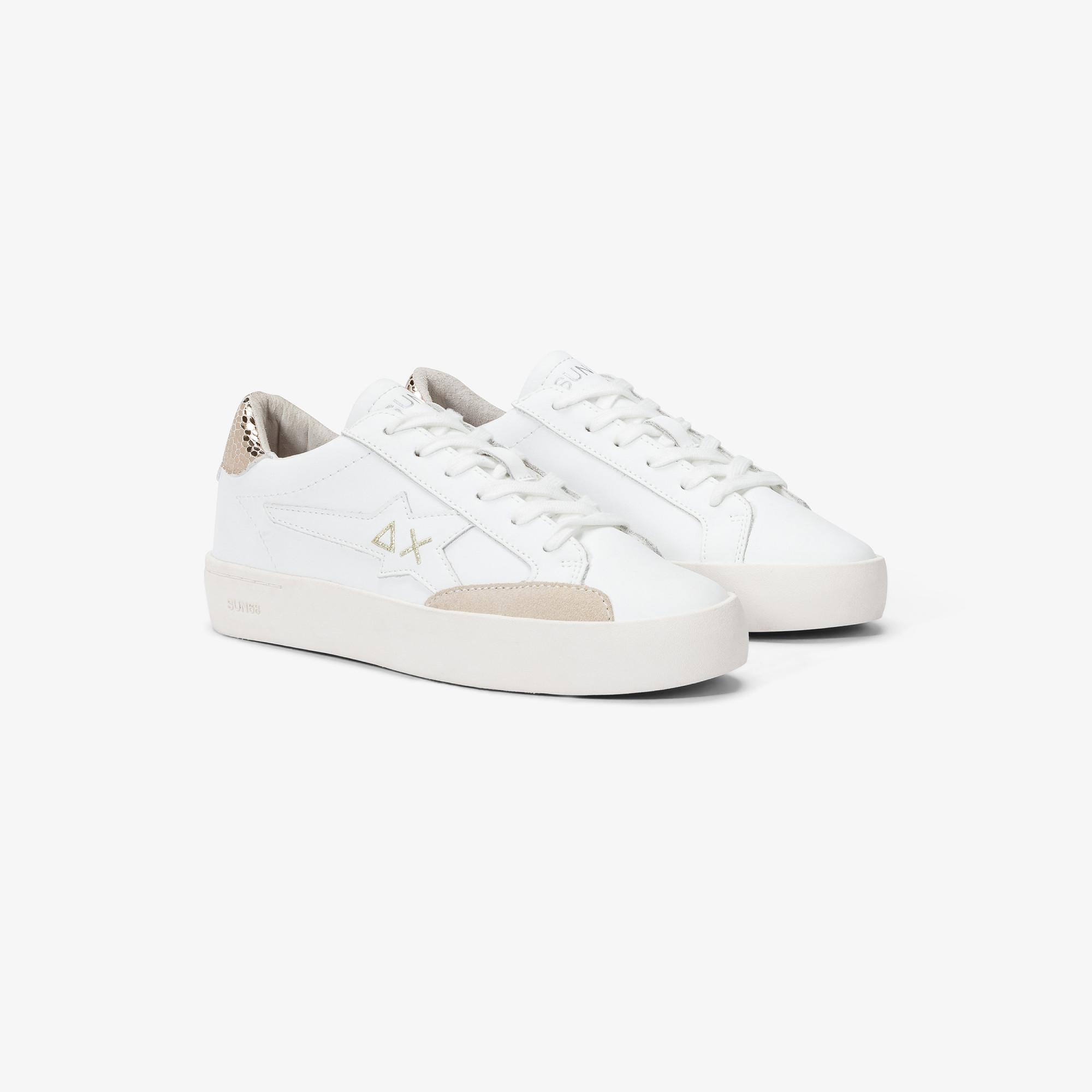 Girls’ Katy leather sneaker WHITE/GOLD