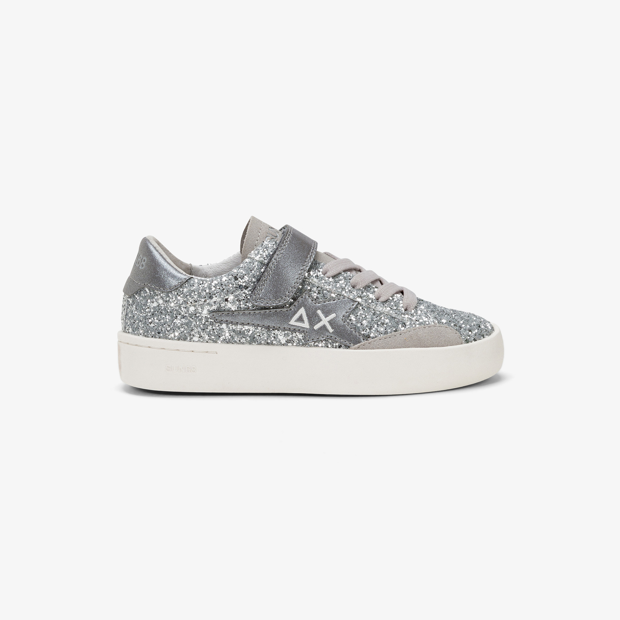 Girls’ Katy Glitter leather and suede sneaker SILVER