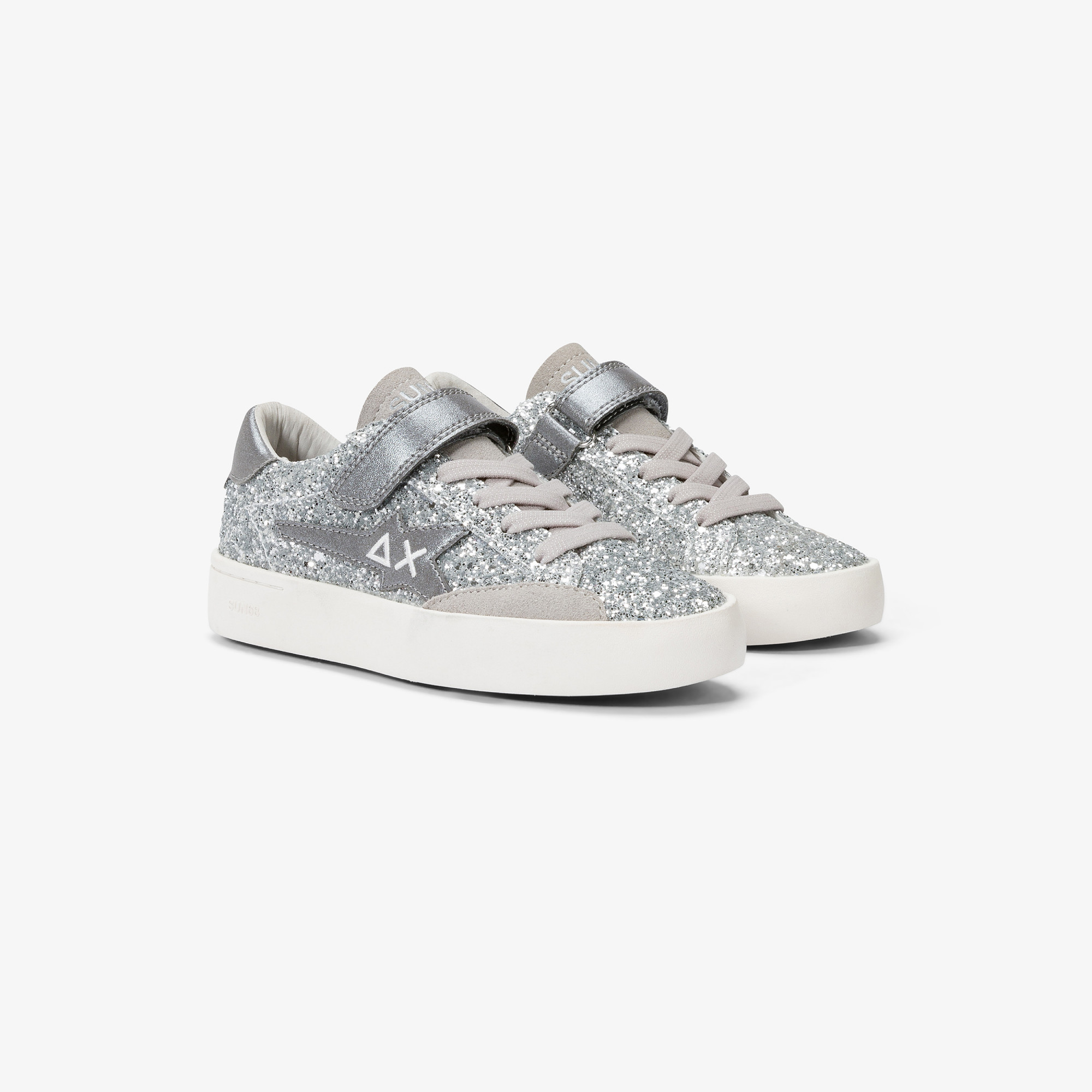 Sneaker Girl's Katy Glitter in pelle e suede ARGENTO