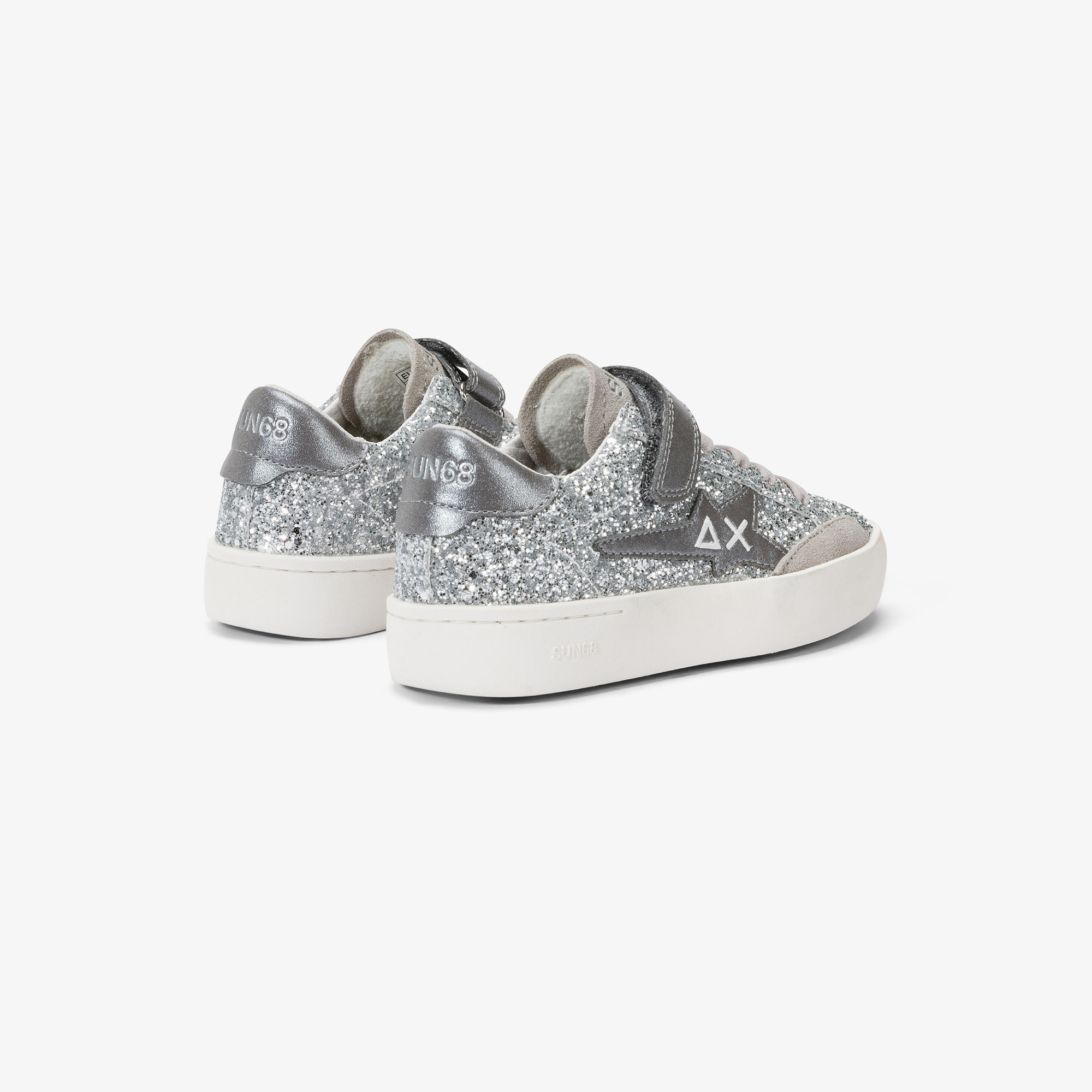 Girls’ Katy Glitter leather and suede sneaker SILVER