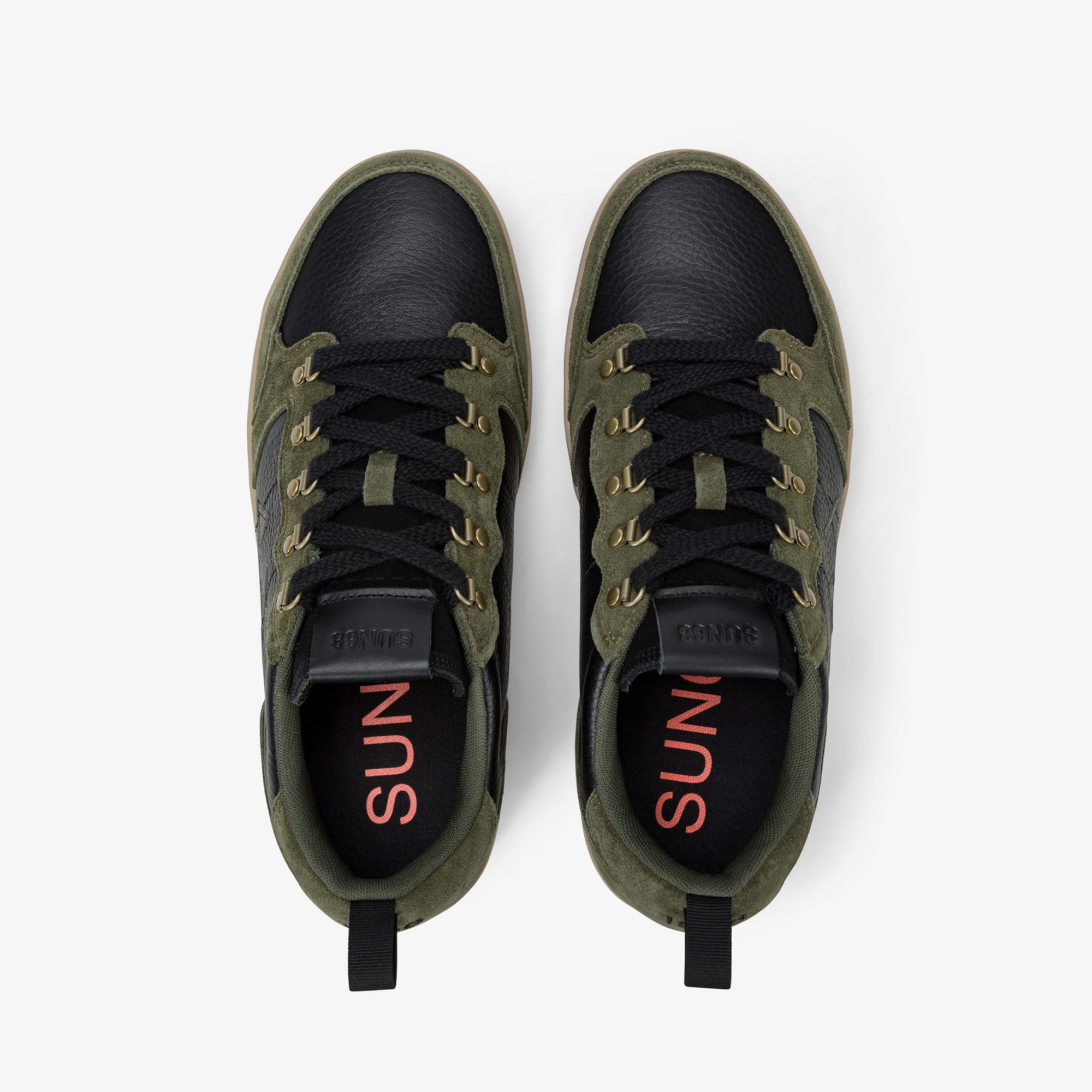 Dark military Genius tumbled leather and suede sneaker