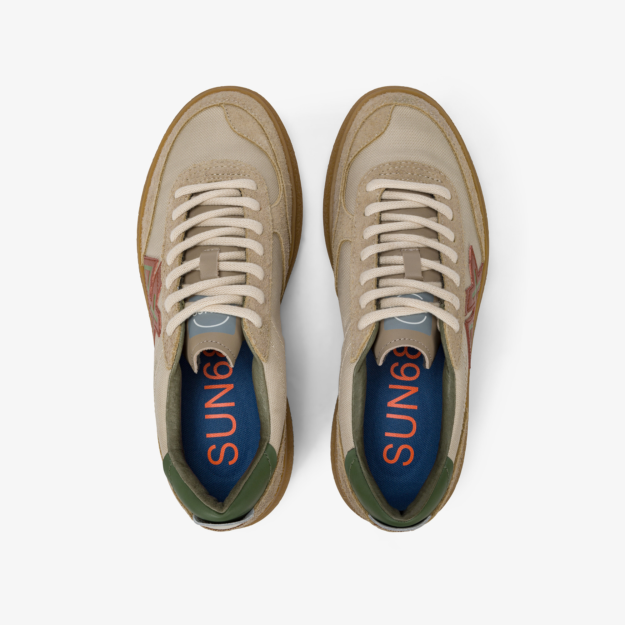 Beige Luis Low tumbled leather and suede sneaker