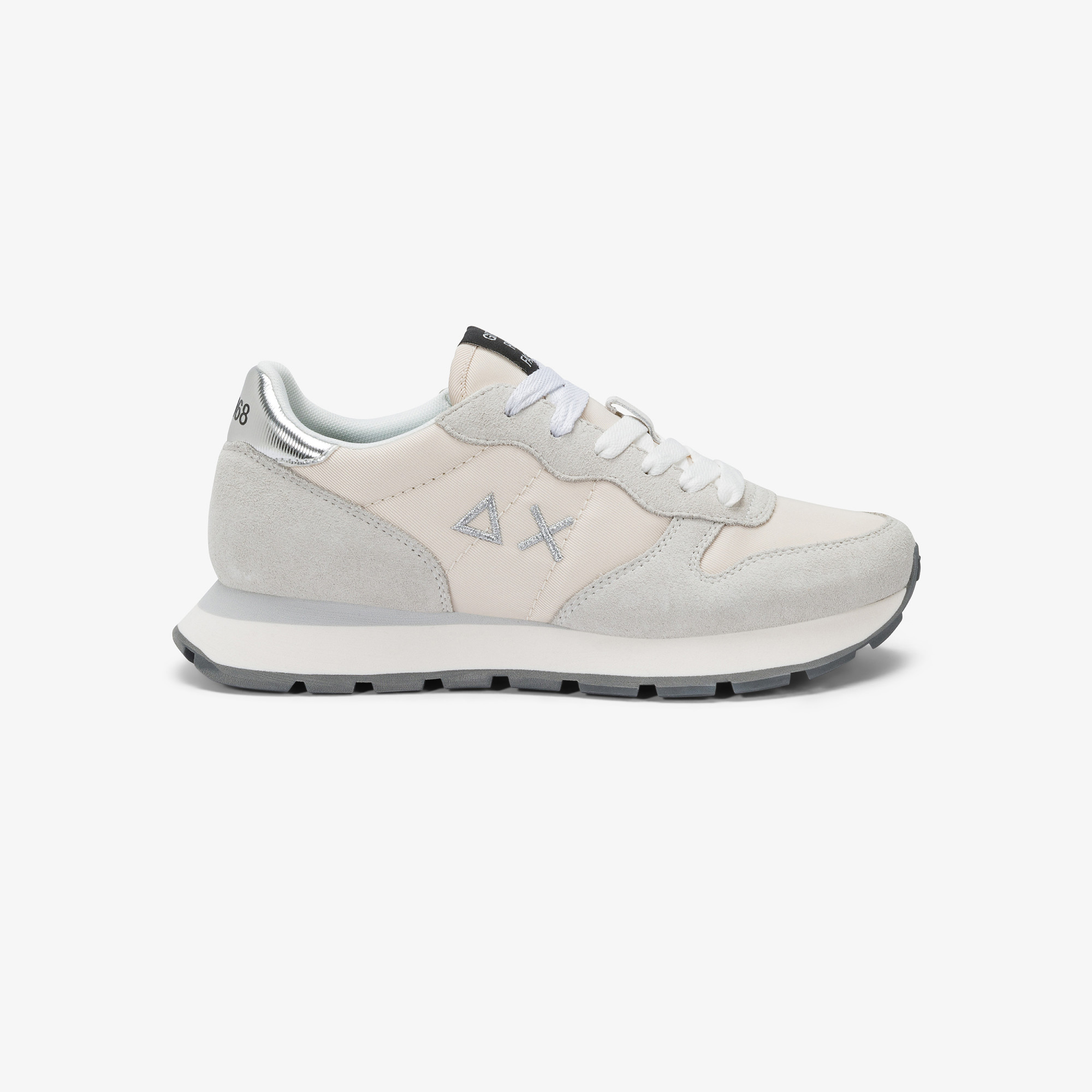 Sneaker Ally Gold Silver in nylon e suede bianco panna