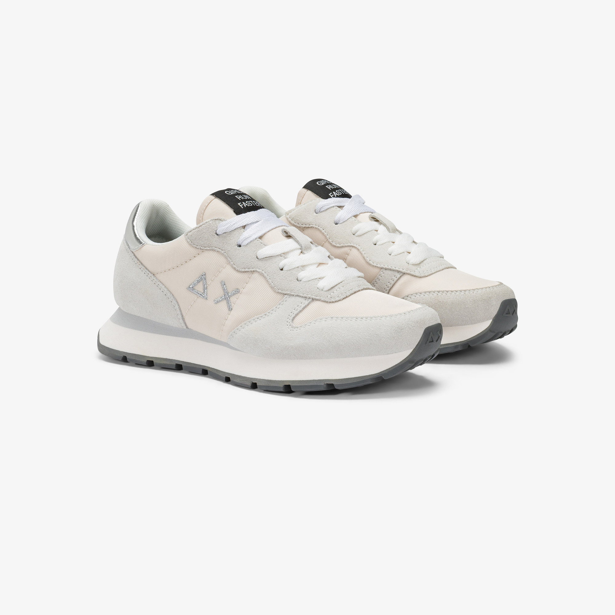 Sneaker Ally Gold Silver in nylon e suede bianco panna