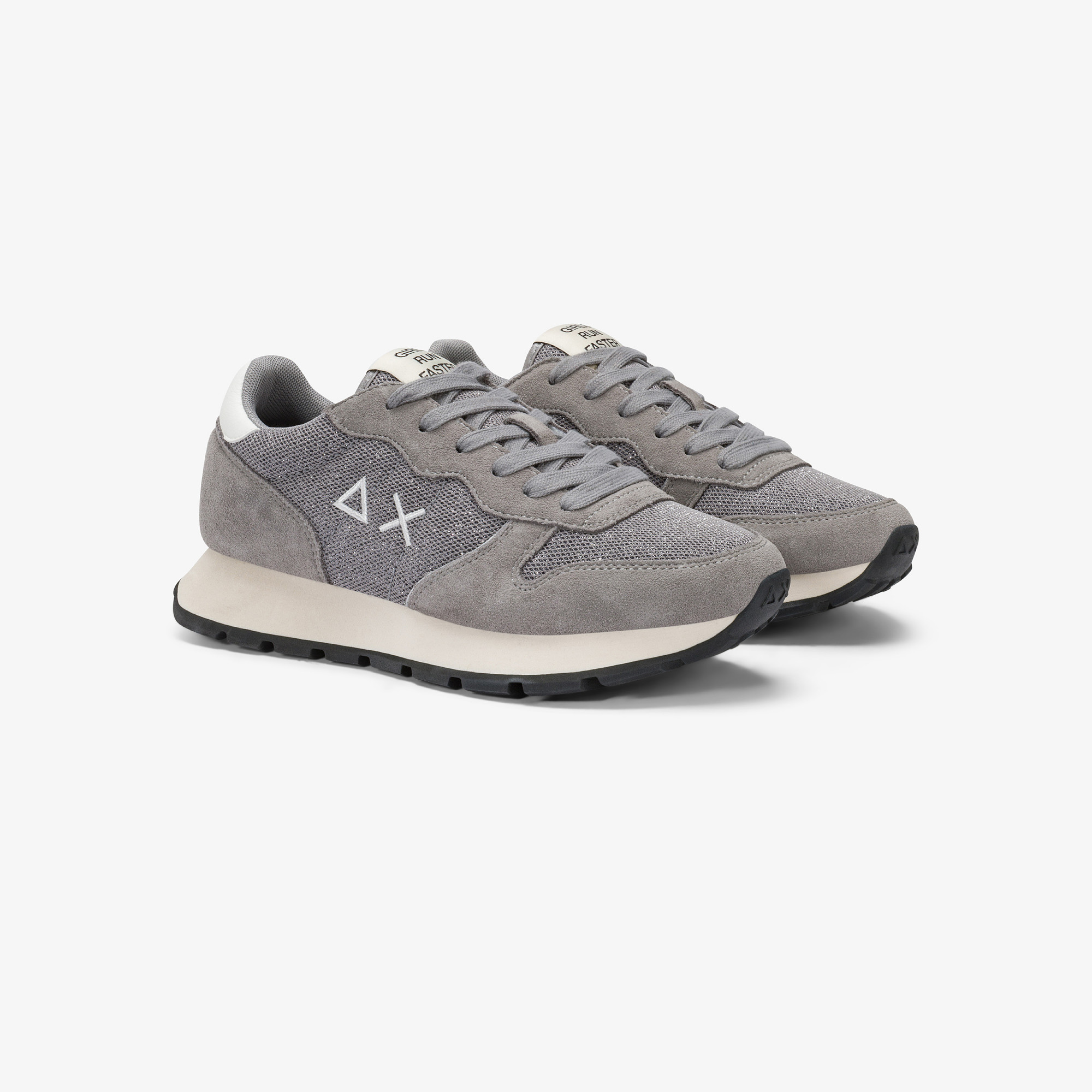 Sneaker Ally Glitter in mesh e suede grigio medio