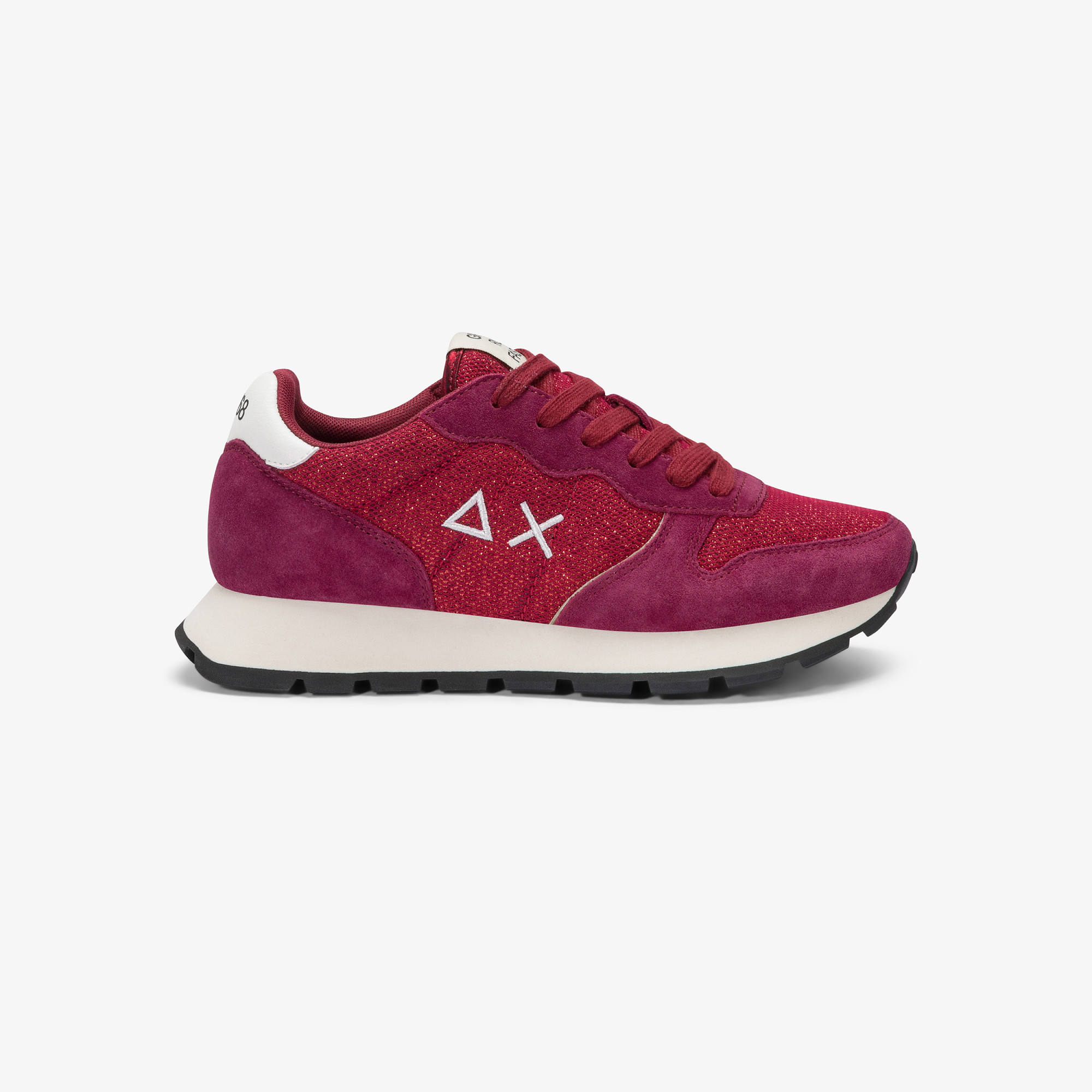 Bordeaux Ally Glitter suede and mesh sneaker