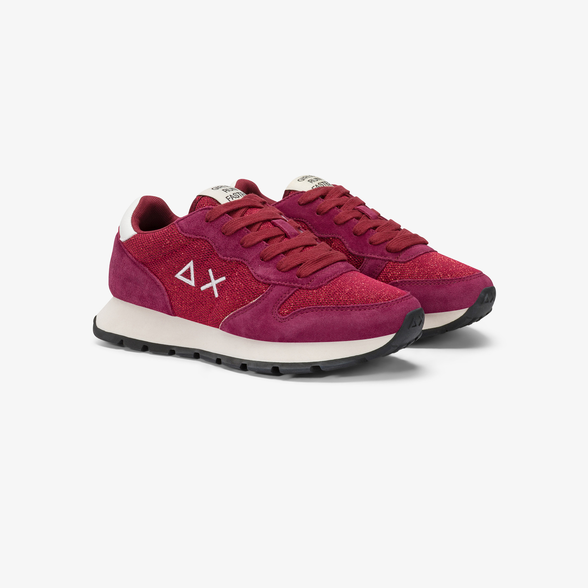 Bordeaux Ally Glitter suede and mesh sneaker
