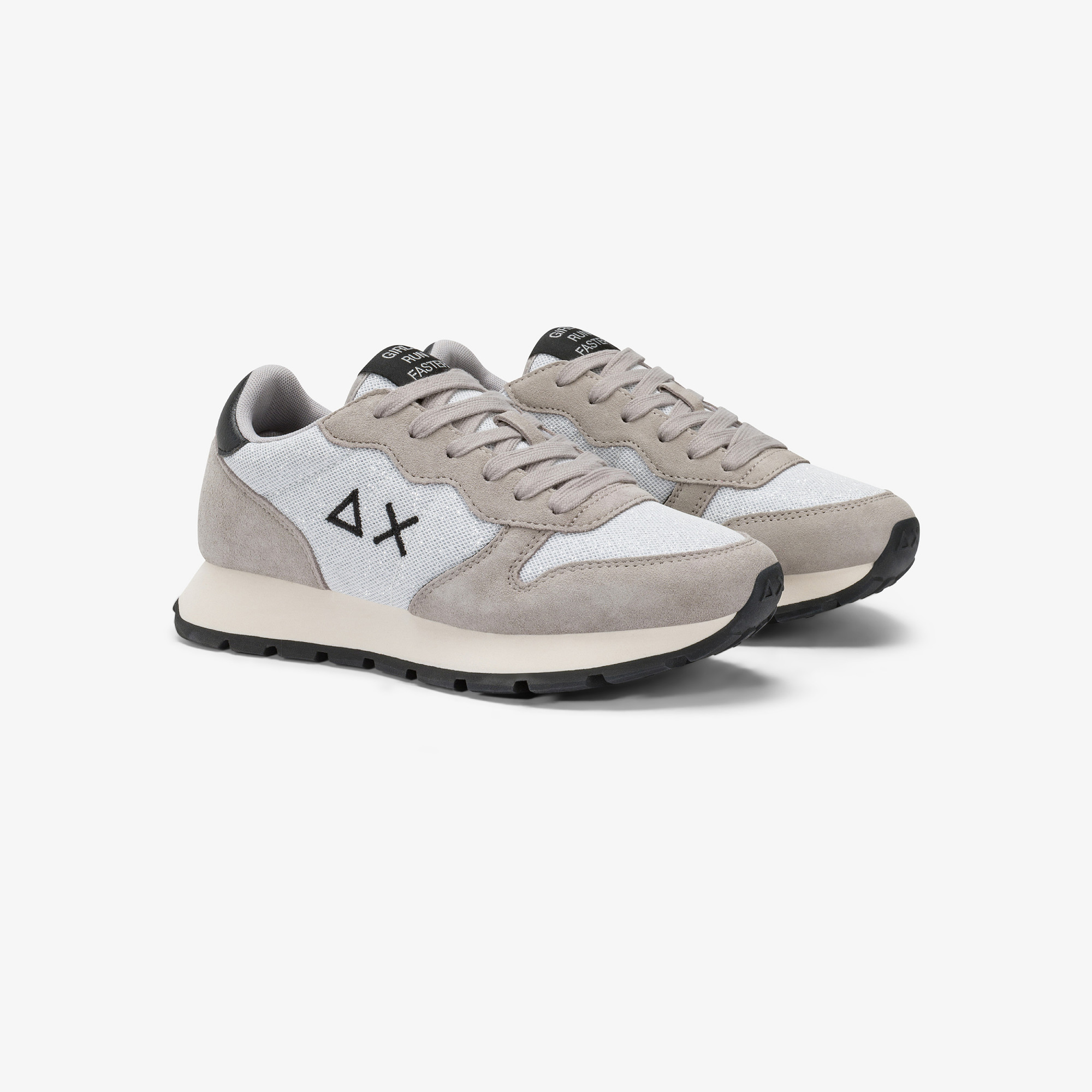 Silver Ally Glitter suede and mesh sneaker