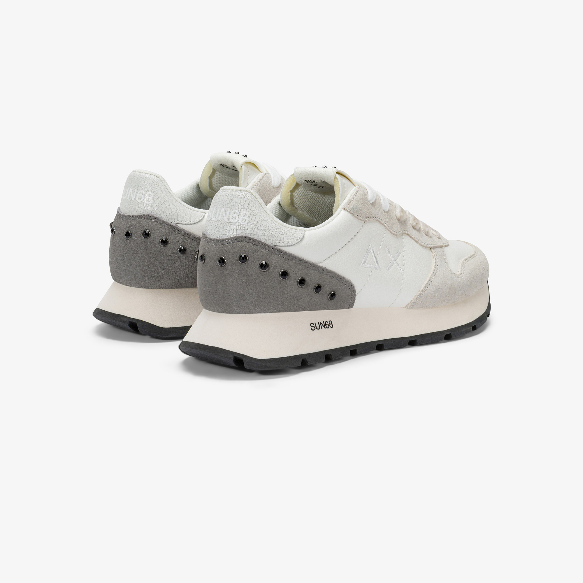 Sneaker Ally Studs in similpelle e suede bianco panna