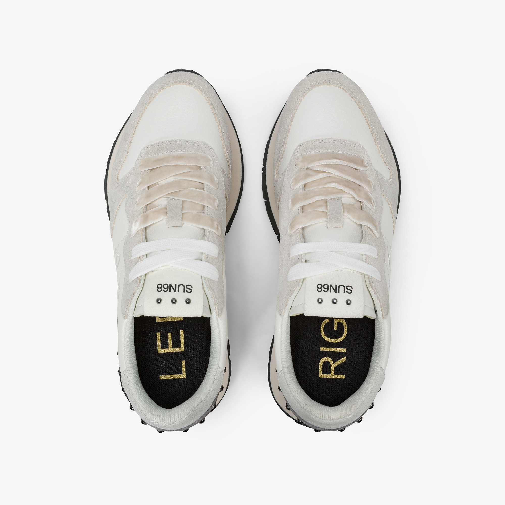 Sneaker Ally Studs in similpelle e suede bianco panna