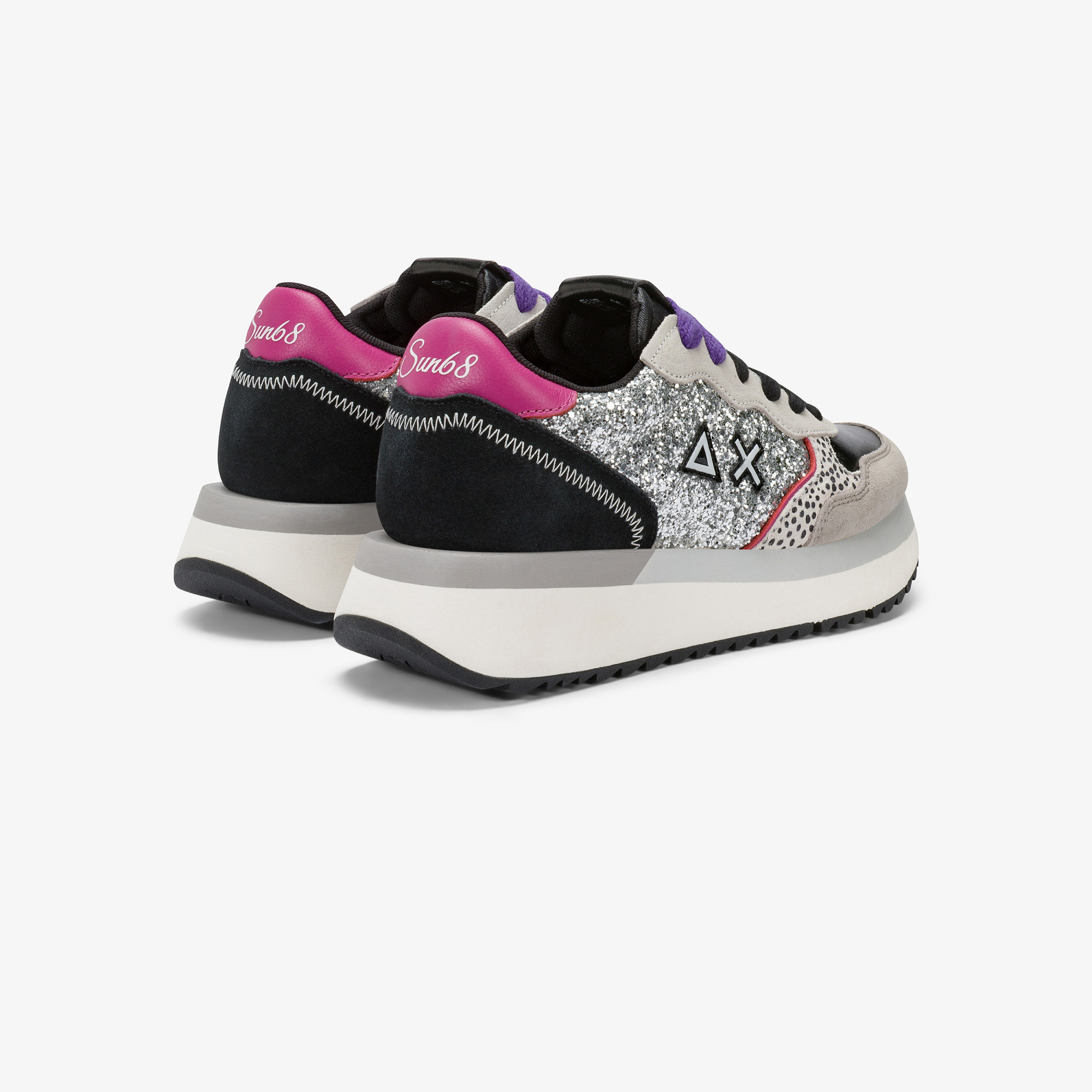 Sneaker Big Ally Glitter in similpelle e suede argento