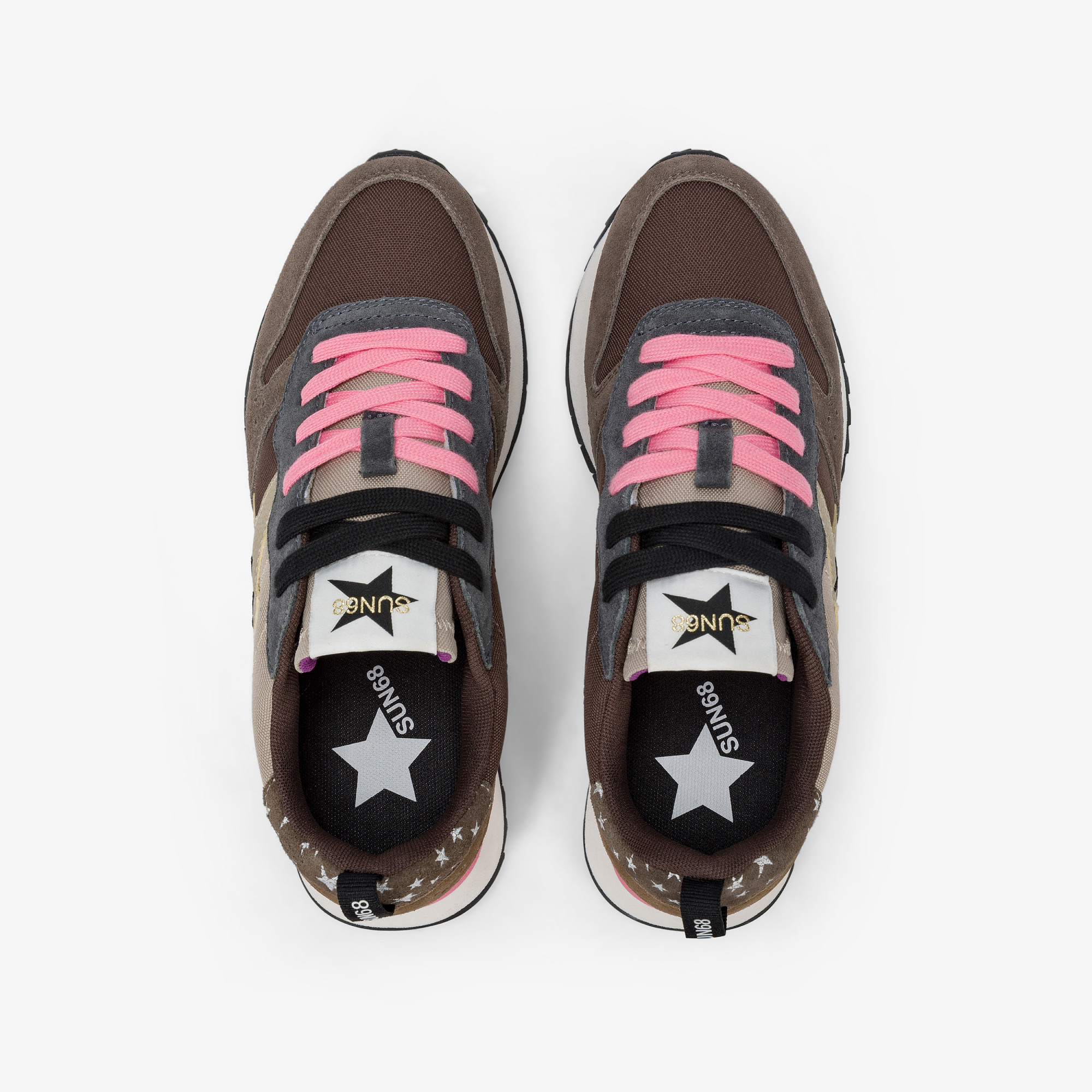 Brown Stargirl Multicolor nylon and suede sneaker