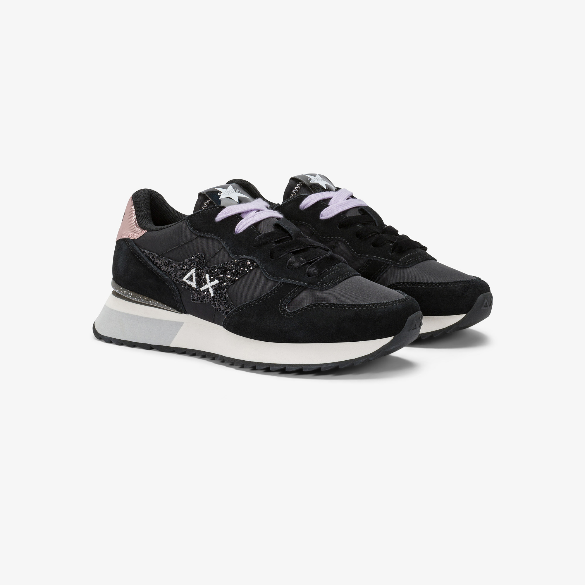 Sneaker Stargirl Glitter in nylon e suede nero