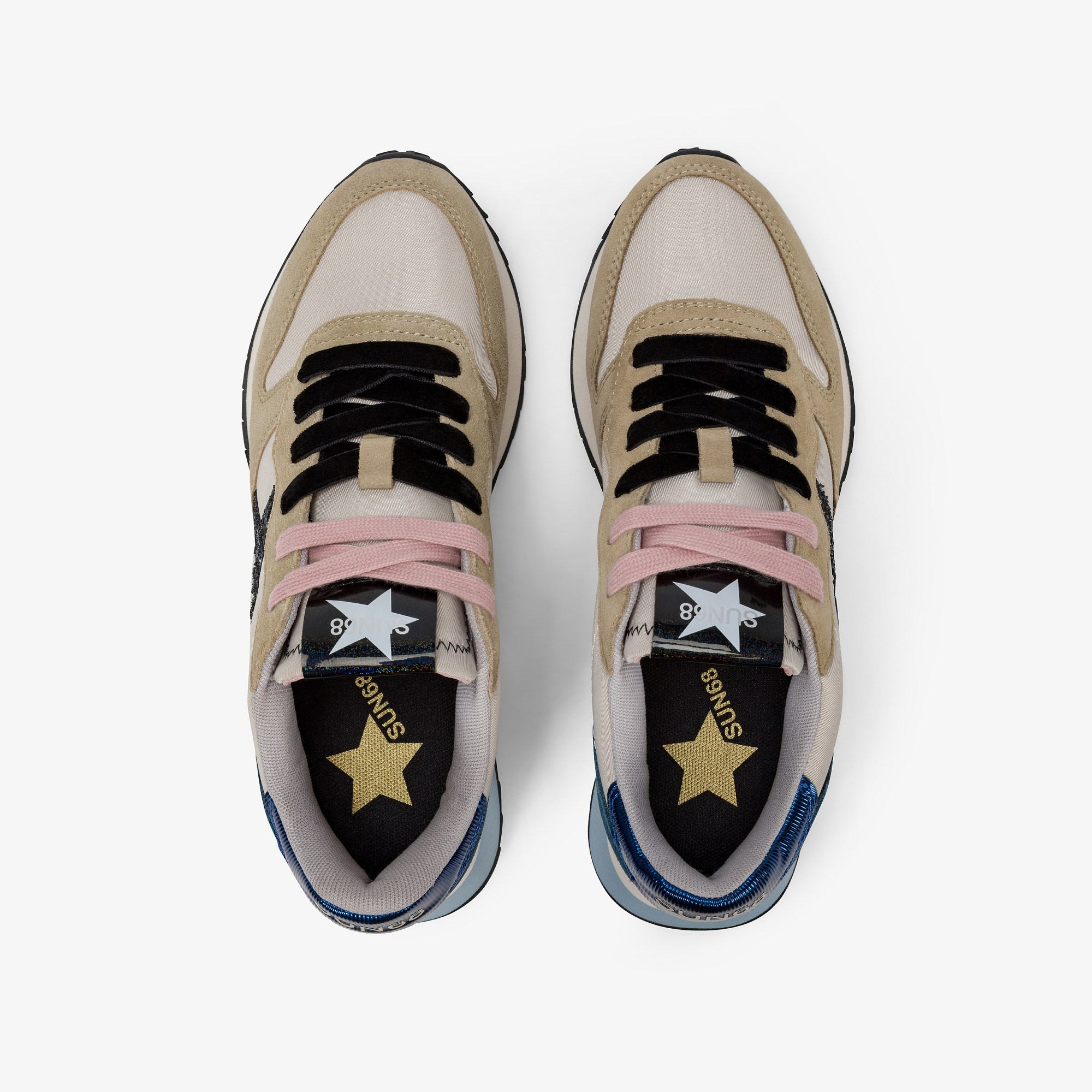 Sneaker Stargirl Glitter in nylon e suede biege/avio scuro
