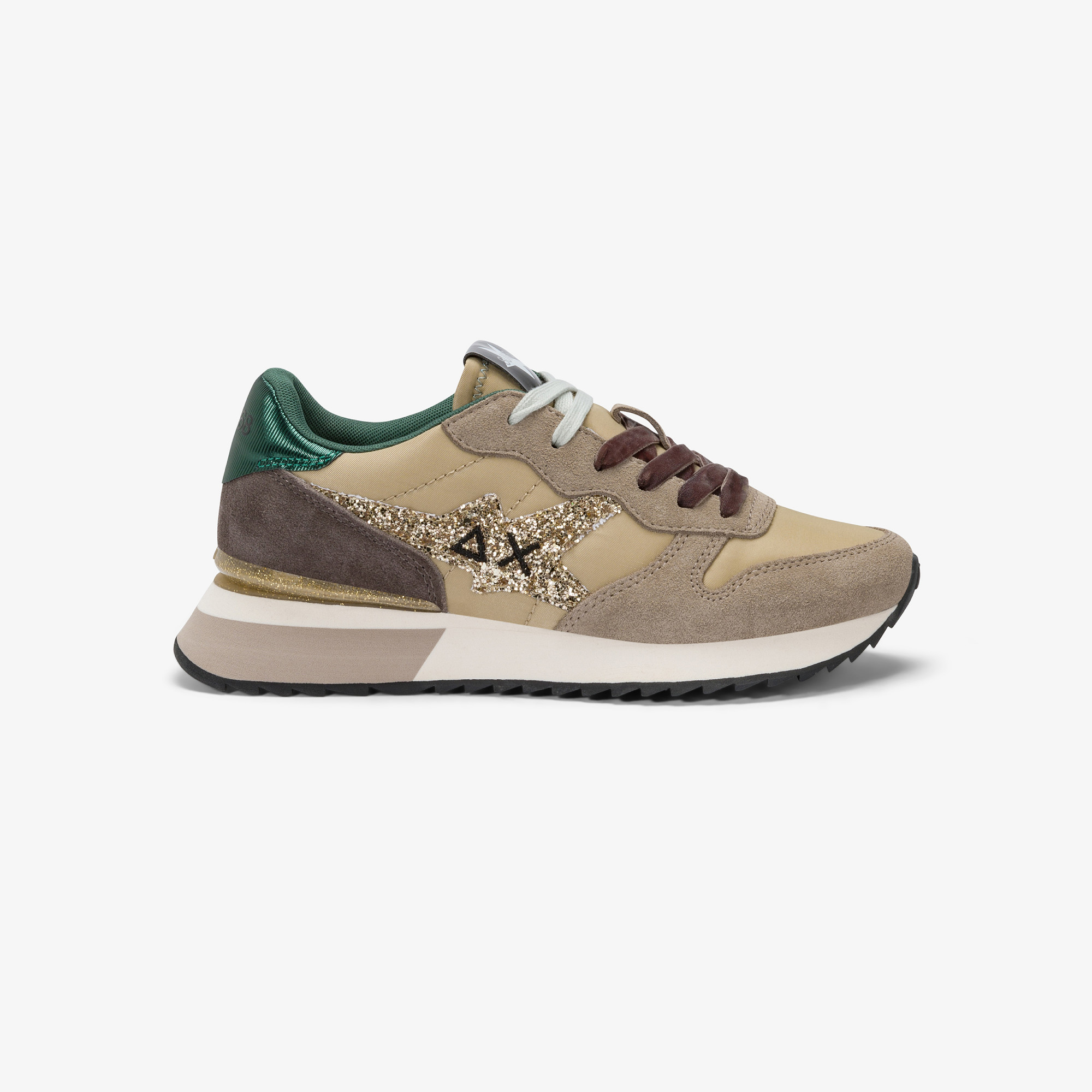 Sneaker Stargirl Glitter in nylon e suede beige scuro