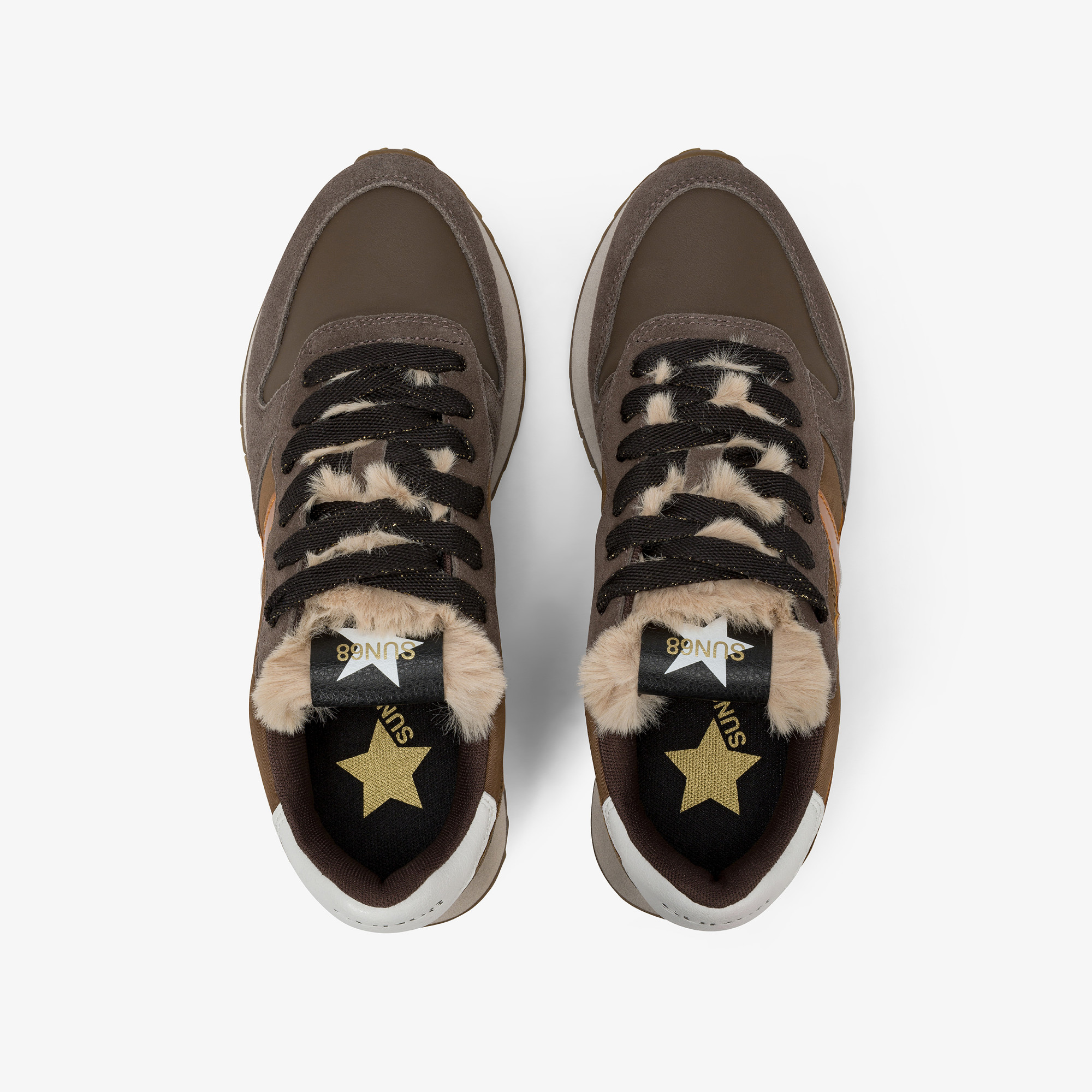 Brown Stargirl Animalier nylon and suede sneaker
