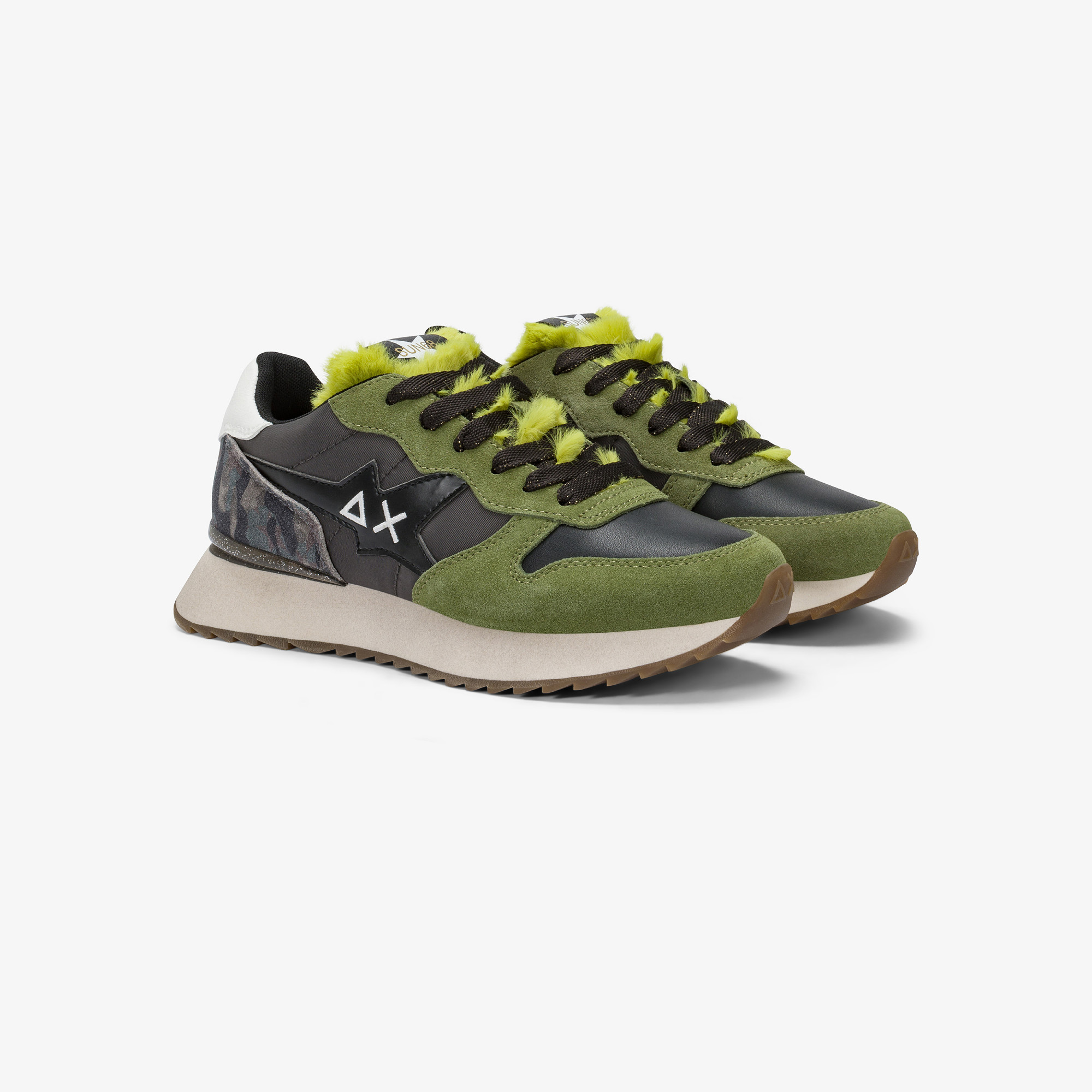 Sneaker Stargirl Animalier in nylon e suede muschio