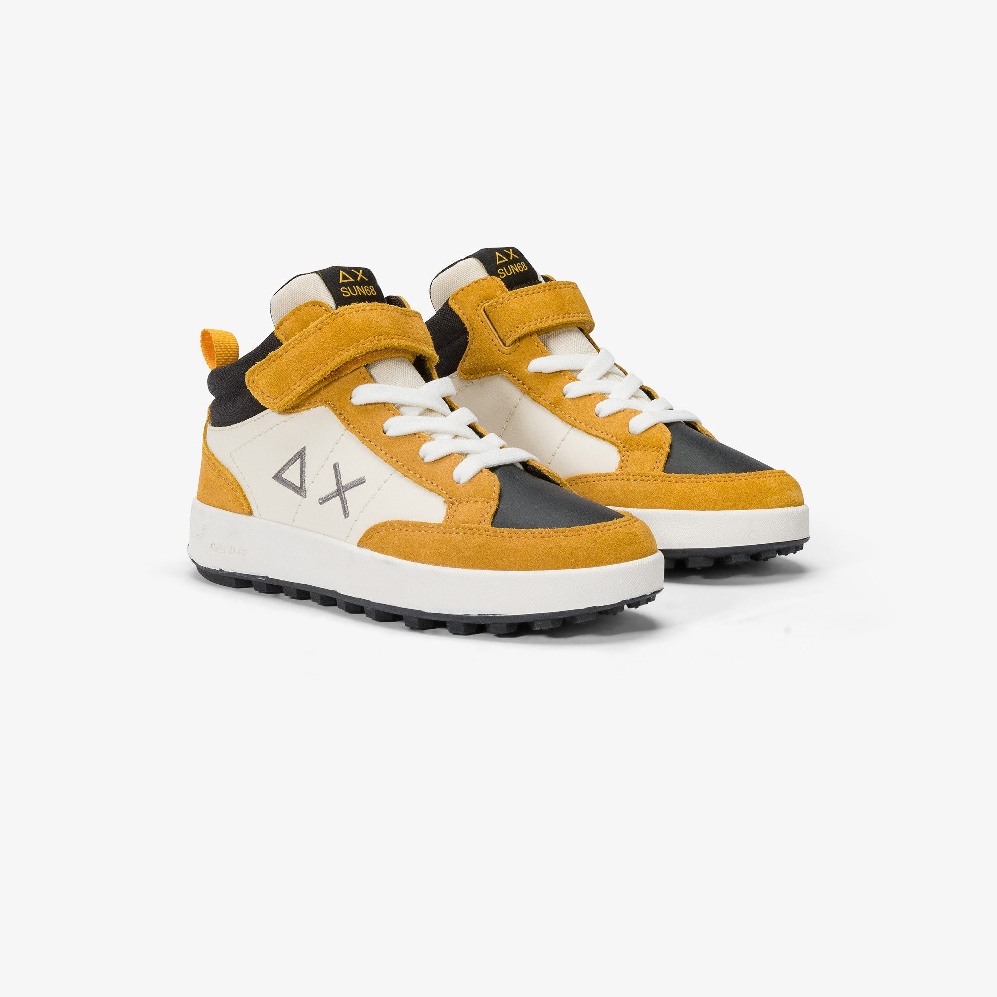 Boys’ Genius leather and nylon mid-top sneaker YELLOW