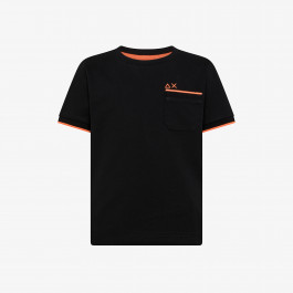 Tシャツ・カットソー SUN68 Men T-shirt Black T35123 11 Black Piqué T-shirt With Fluorescent Trims - Kids | Neon SUN68