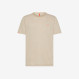 T-shirt in lino e cotone a righe sabbia e bianco panna