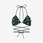 Bikini in nylon con ricamo blu navy e giallo fluo