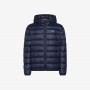 Navy blue nylon hooded puffer jacket