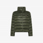 Dark military quilted nylon puffer jacket with high collar