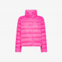 Dark fuxia quilted nylon puffer jacket with high collar