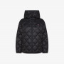 Black quilted nylon hooded jacket