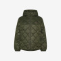 Dark military quilted nylon hooded jacket