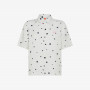Camicia in lino bianco e blu navy a pois