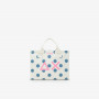 Borsa mare in canvas di cotone a righe bianche panna e avio scuro