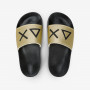 Sandali slide in PU nero e oro