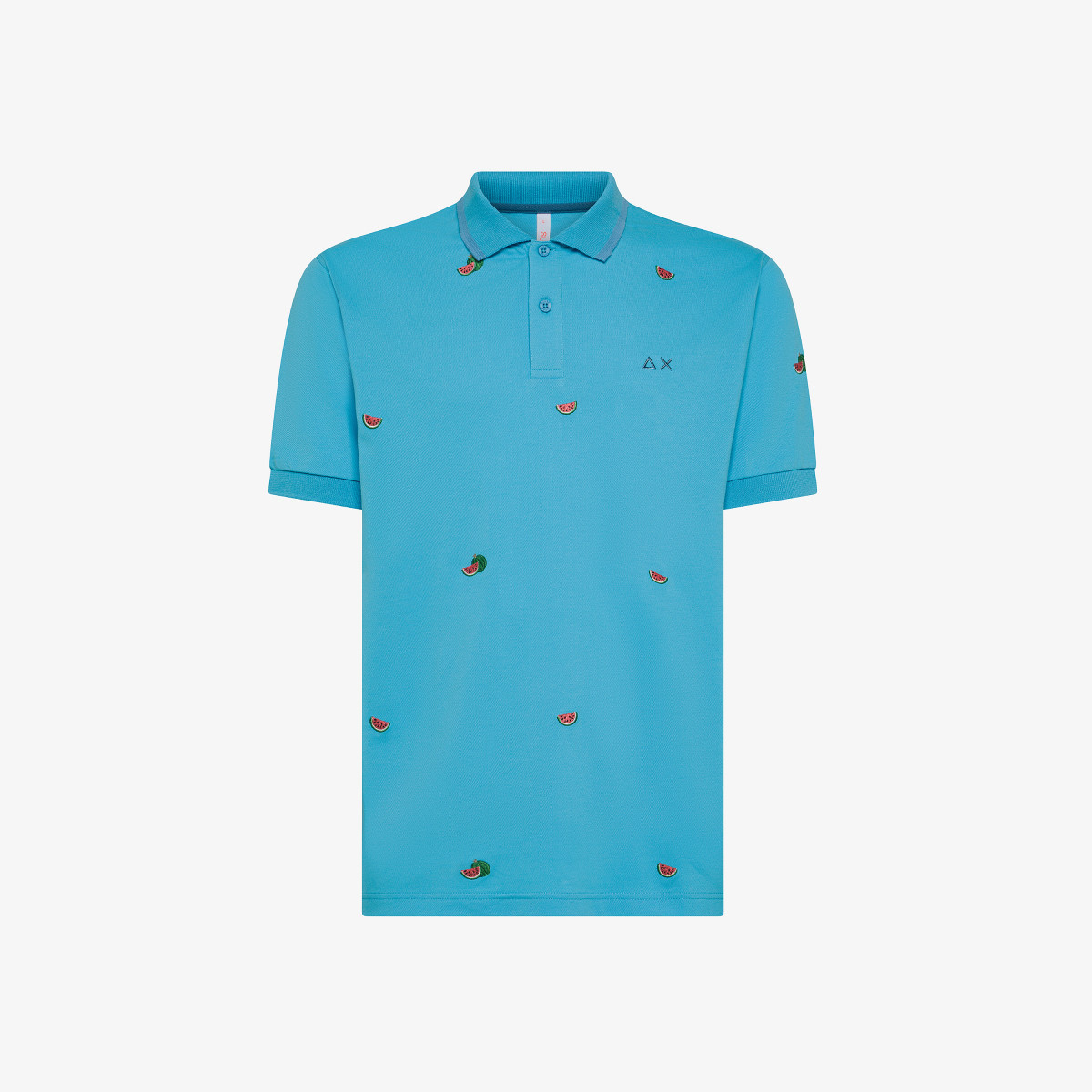 Polo turchese con ricami grafici