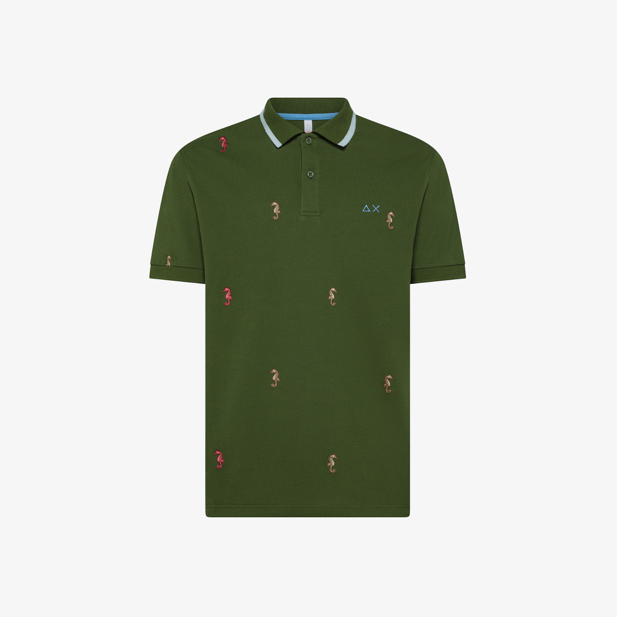 Polo verde scuro con ricami grafici