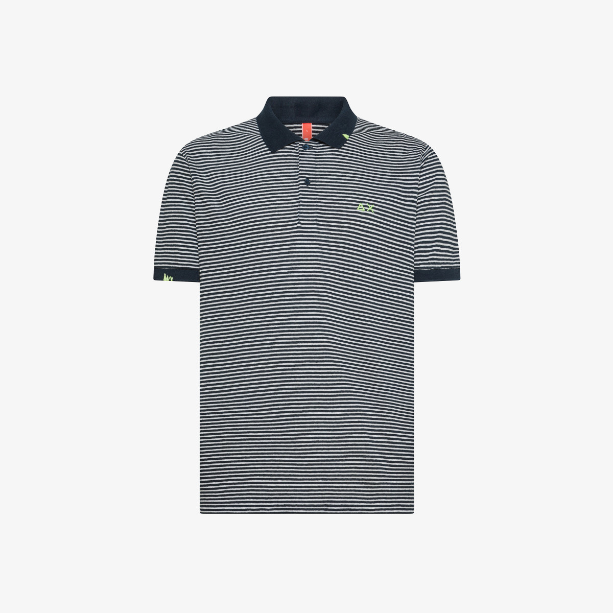 Polo in lino e cotone a righe blu navy e bianco panna