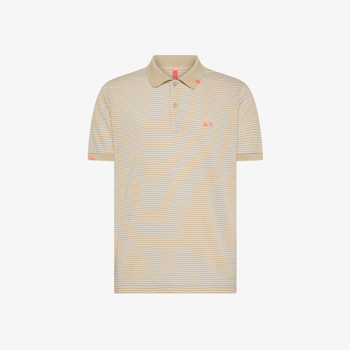Polo in lino e cotone a righe sabbia e bianco panna