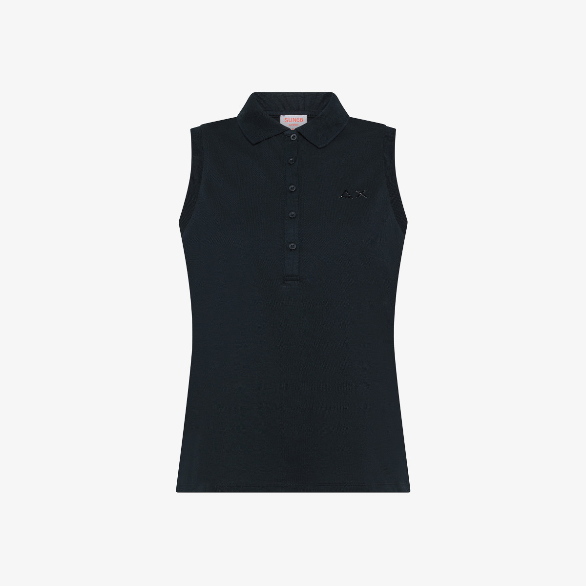 Navy blue cotton piqué polo shirt with rhinestone logo
